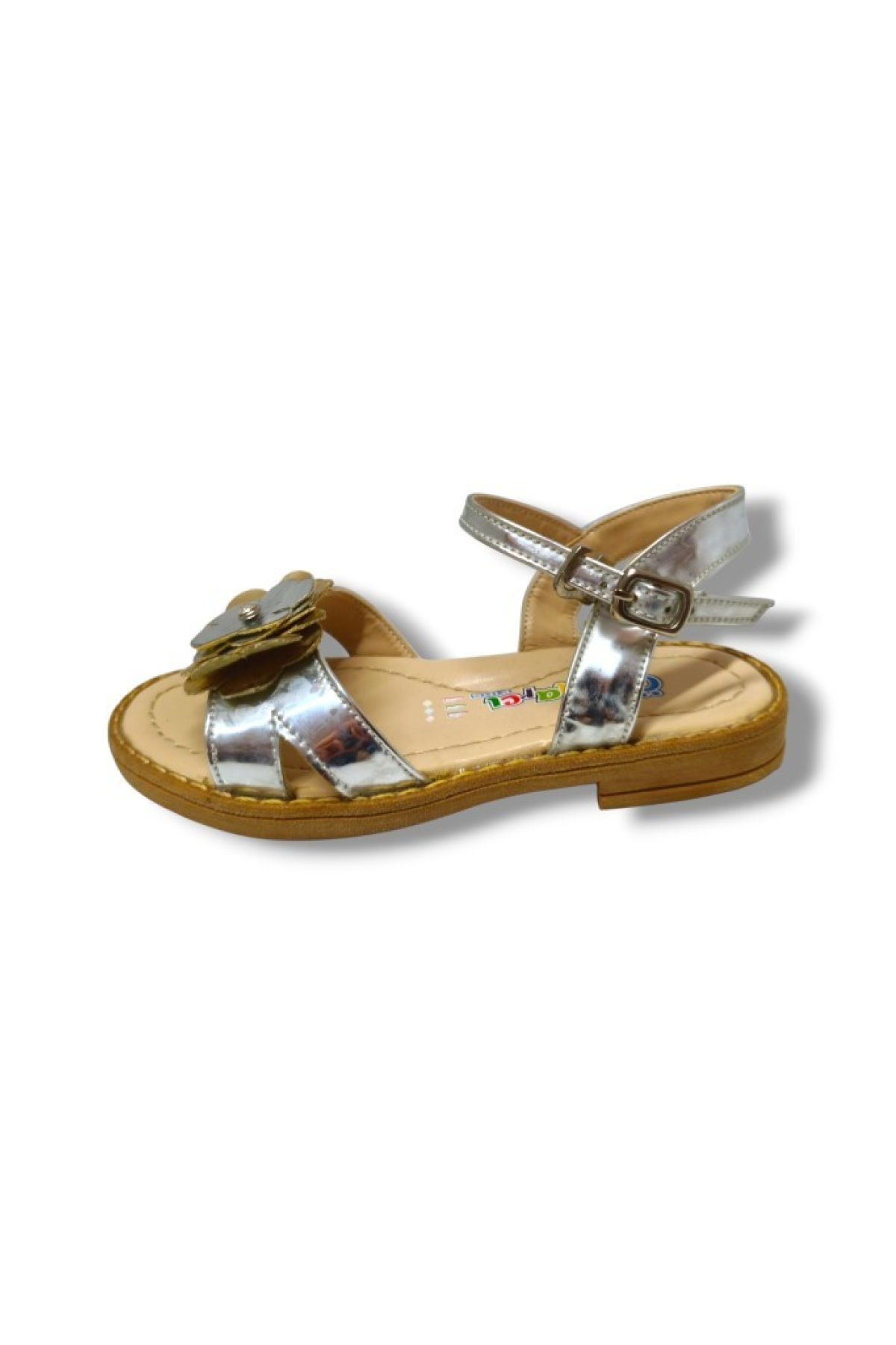 3043-20 Orta Çiçekli Kız Çocuk Sandalet Gümüş Altın 21-25 - Görsel 3