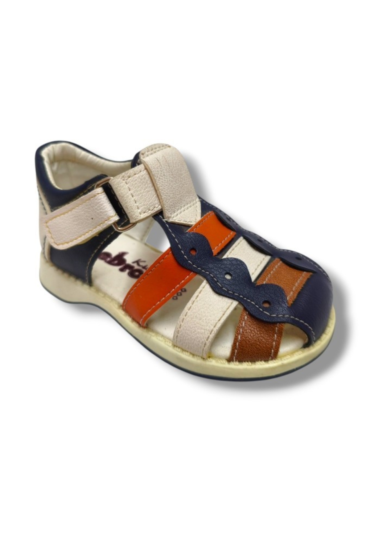 3008-20 Anatomik Önü Kapali 3 Şeritli Erkek Çocuk Sandalet Lacivert Beyaz 21-25 - Görsel 2