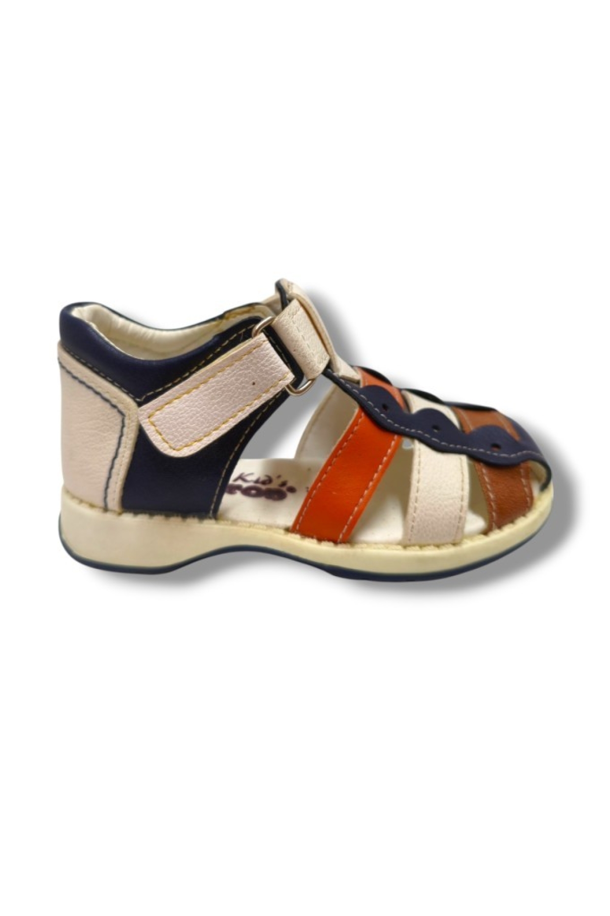 3008-20 Anatomik Önü Kapali 3 Şeritli Erkek Çocuk Sandalet Lacivert Beyaz 21-25 - Görsel 3