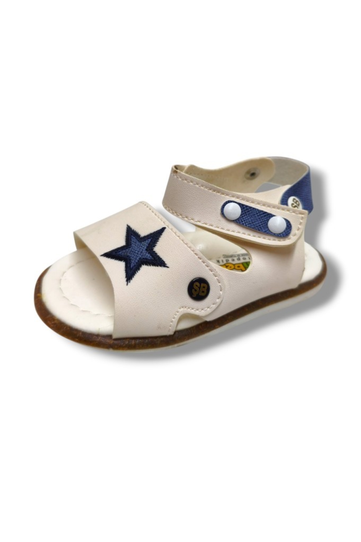 Şirinbebe 3022-20 Yıldız Desen Cırtlı Erkek Çocuk Sandalet Beyaz Mavi 21-25 - Görsel 2