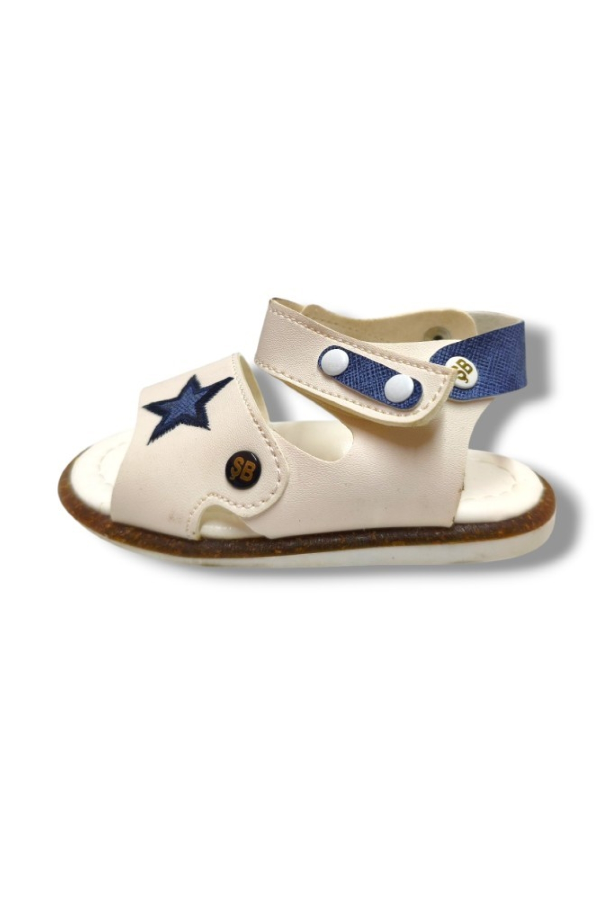 Şirinbebe 3022-20 Yıldız Desen Cırtlı Erkek Çocuk Sandalet Beyaz Mavi 21-25 - Görsel 3