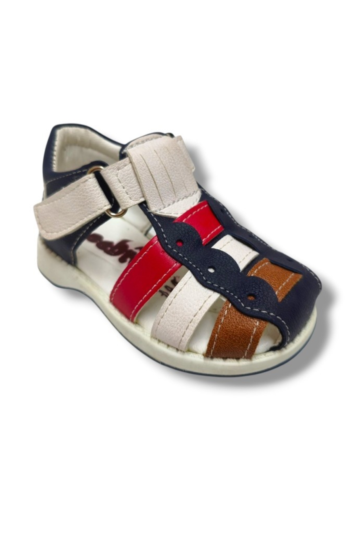 3014-20 Anatomik Önü Kapali 3 Şeritli Erkek Çocuk Sandalet Lacivert Kırmızı 18-20 - Görsel 2