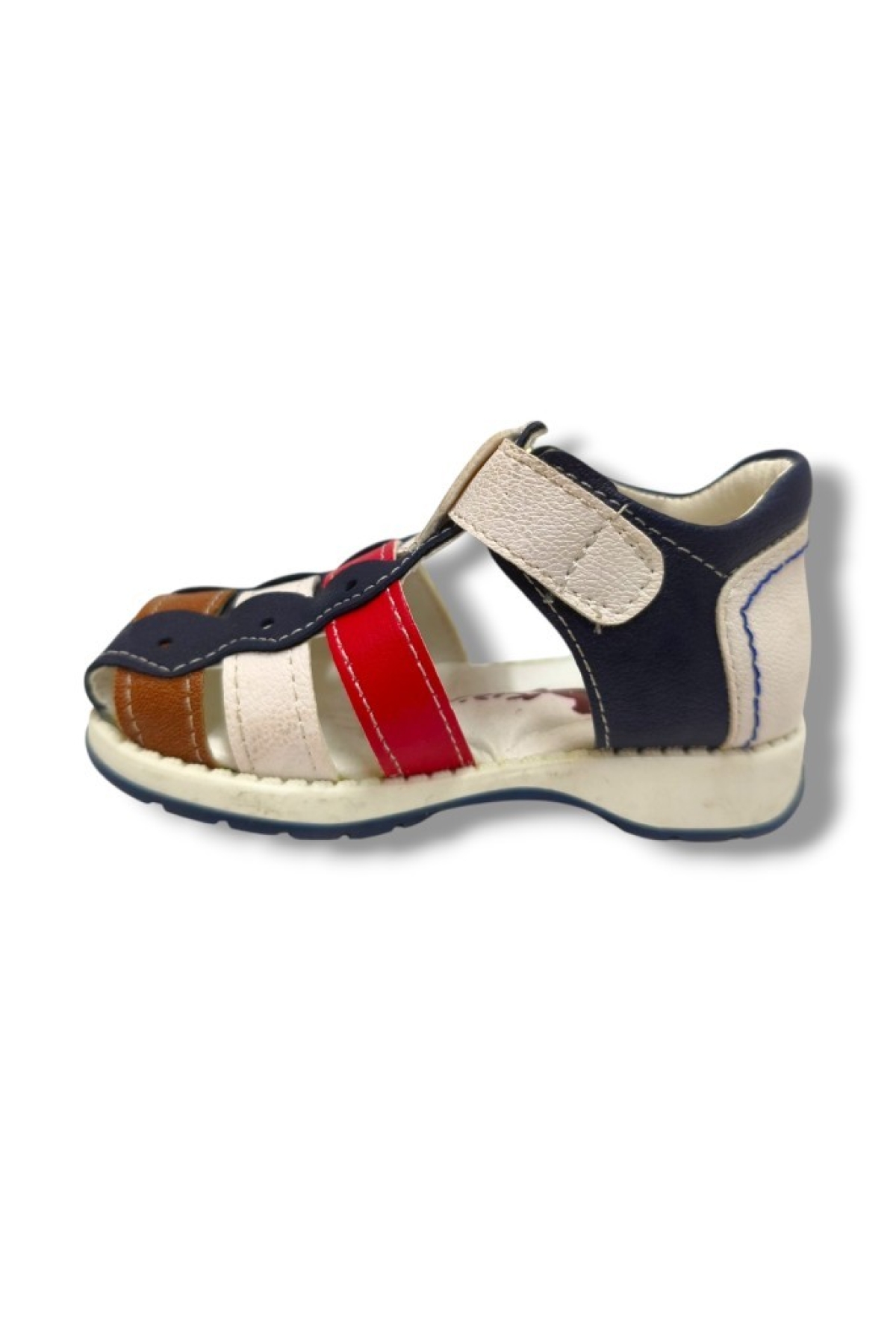 3014-20 Anatomik Önü Kapali 3 Şeritli Erkek Çocuk Sandalet Lacivert Kırmızı 18-20 - Görsel 4