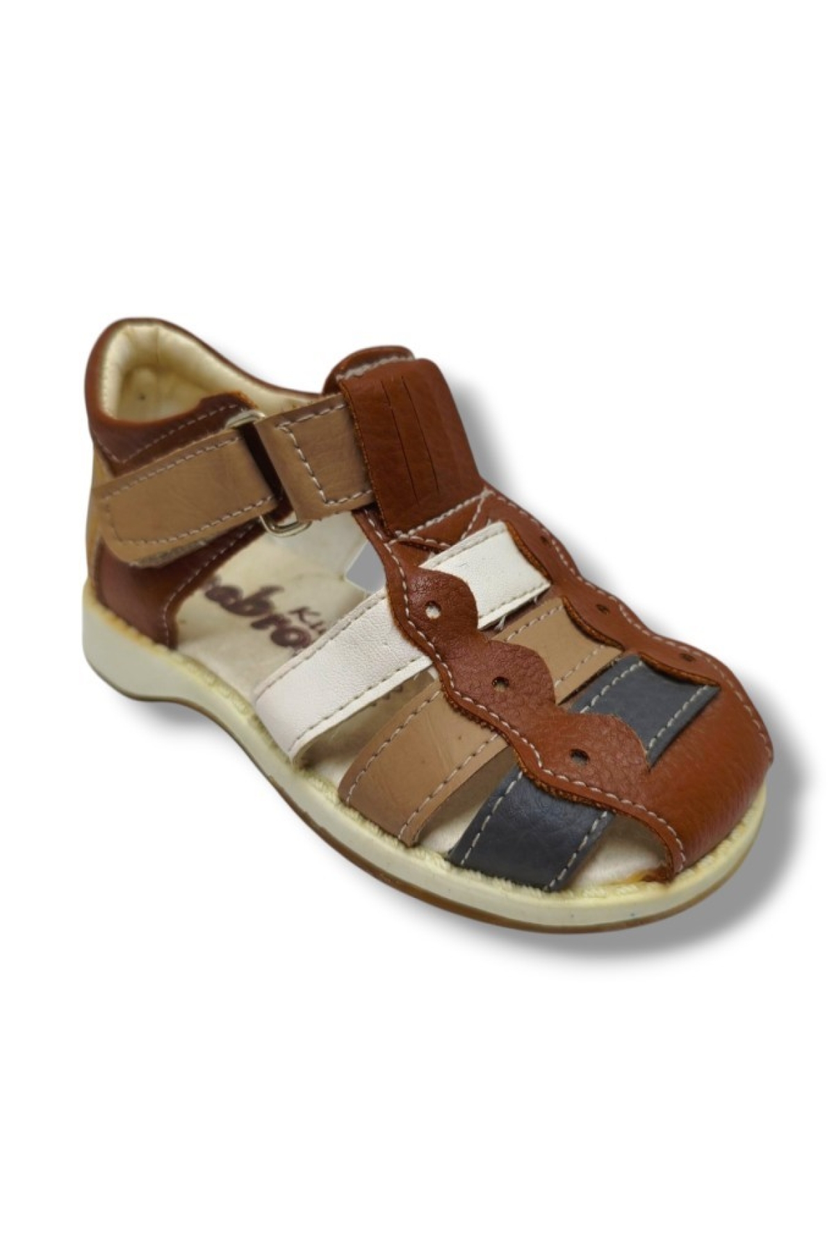 3006-20 Anatomik Önü Kapali 3 Şeritli Erkek Çocuk Sandalet Kahve Vizon 21-25 - Görsel 2