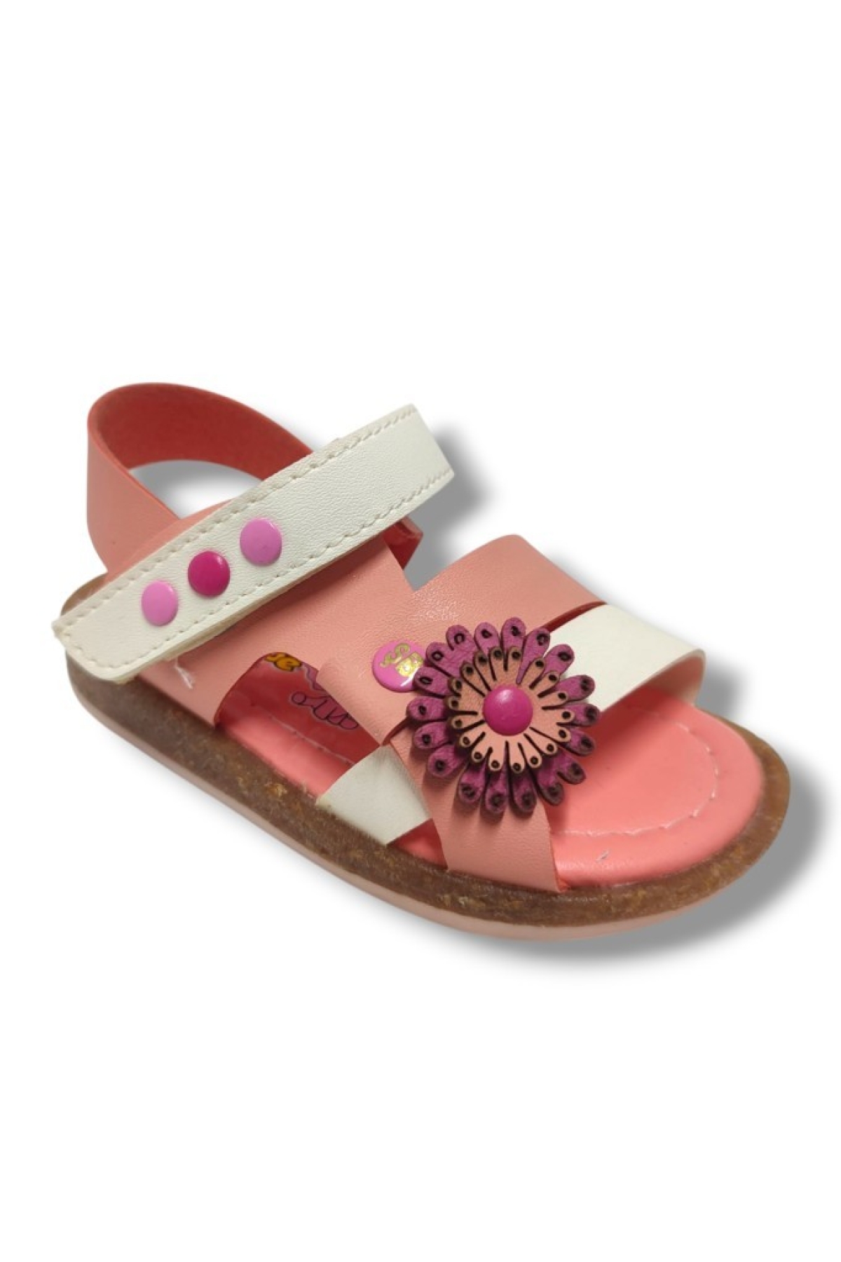 Şirinbebe 1694-20 Yan Çiçekli Tek Cırtlı Kız Çocuk Sandalet Pembe Beyaz 21-25 - Görsel 2