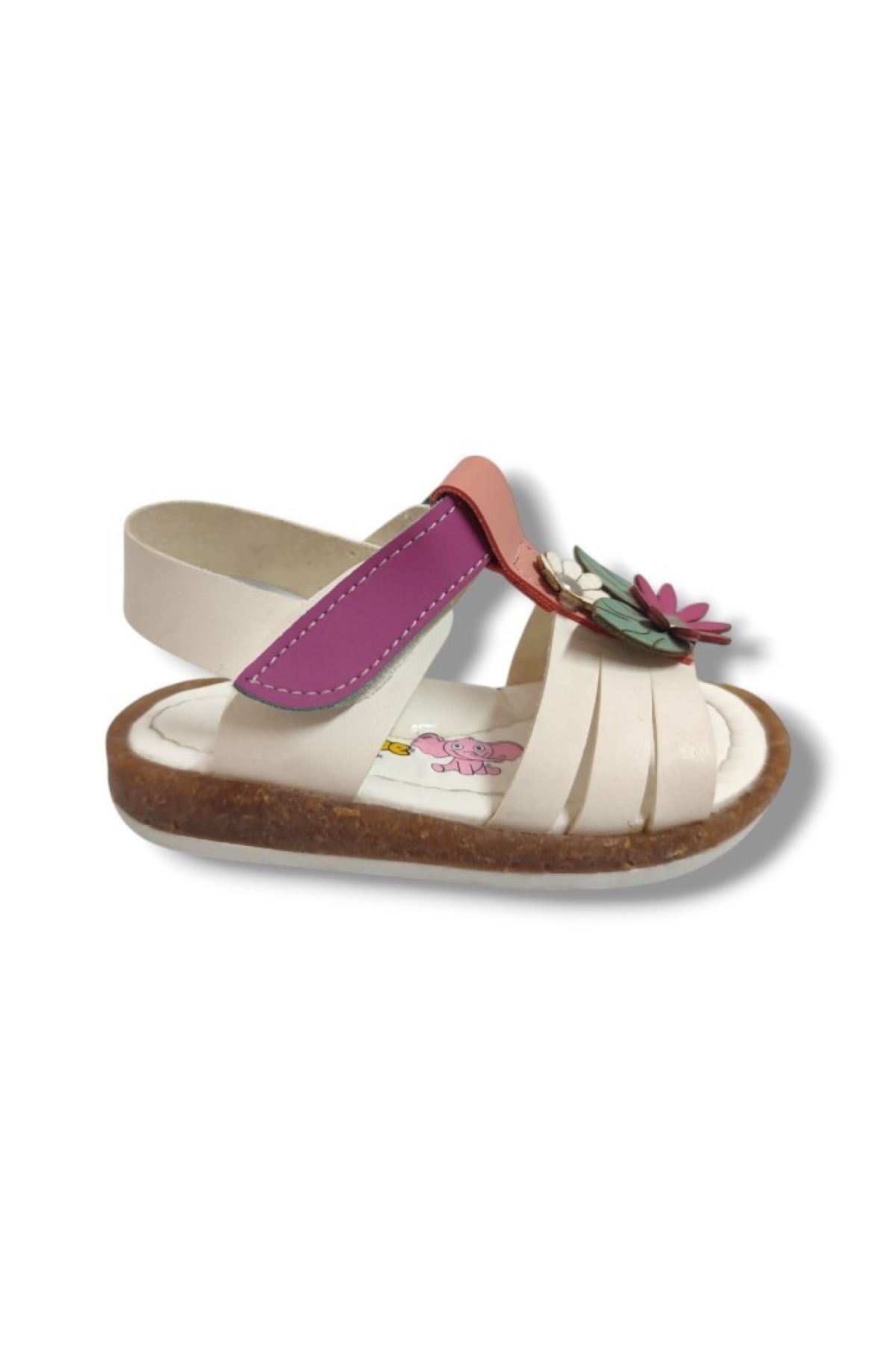 Şirinbebe 1653-20 Yan Çiçekli Cırtlı Kız Çocuk Sandalet Beyaz Pembe 21-25 - Görsel 3