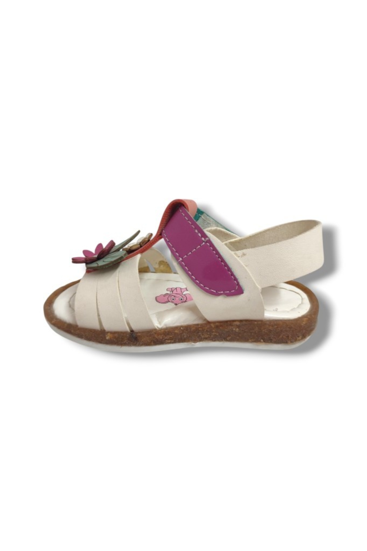 Şirinbebe 1653-20 Yan Çiçekli Cırtlı Kız Çocuk Sandalet Beyaz Pembe 21-25 - Görsel 4