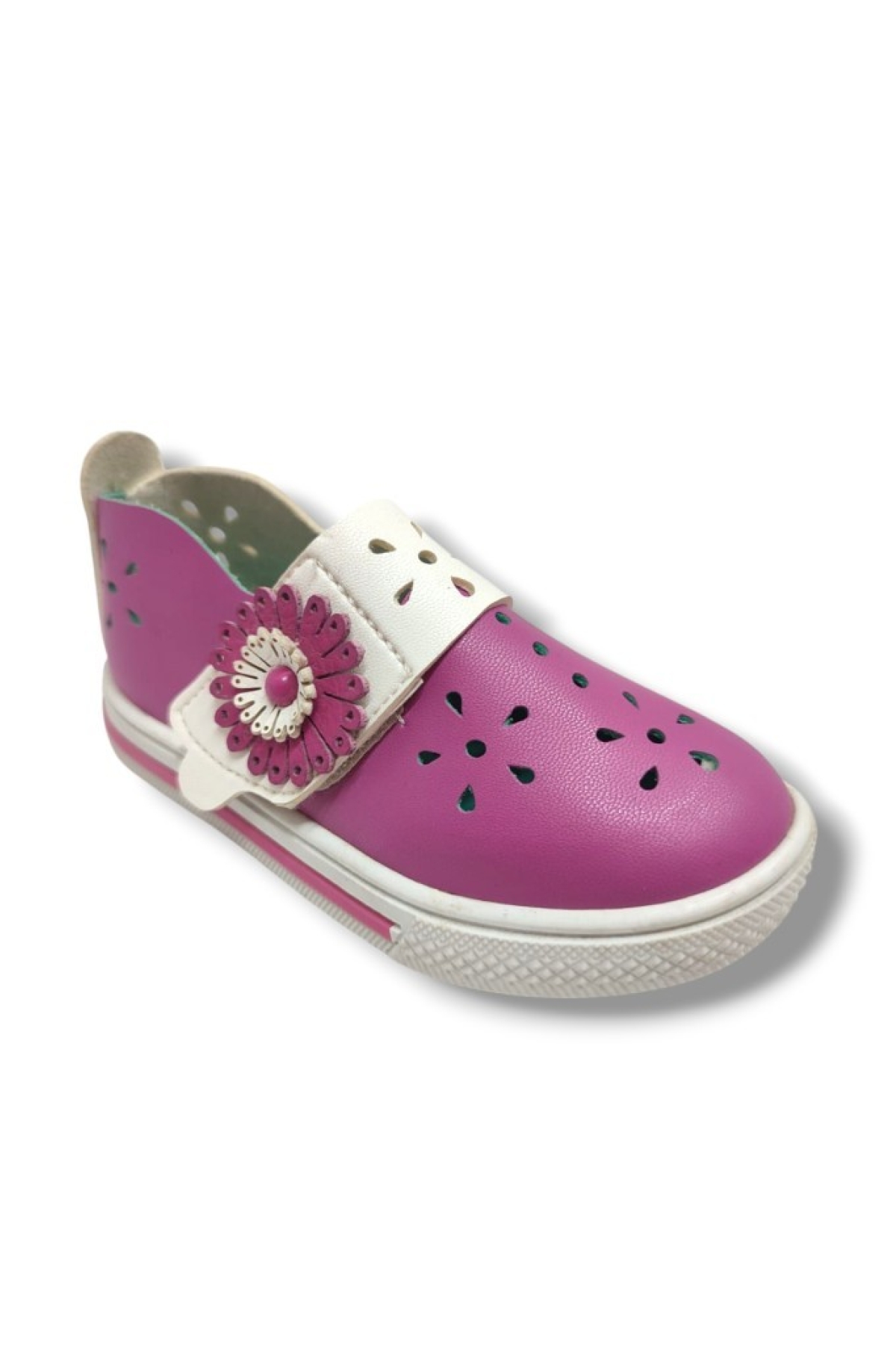 Şirinbebe 1687-20 Çiçek Cırtlı Kız Çocuk Sandalet Pembe Beyaz 21-25 - Görsel 2