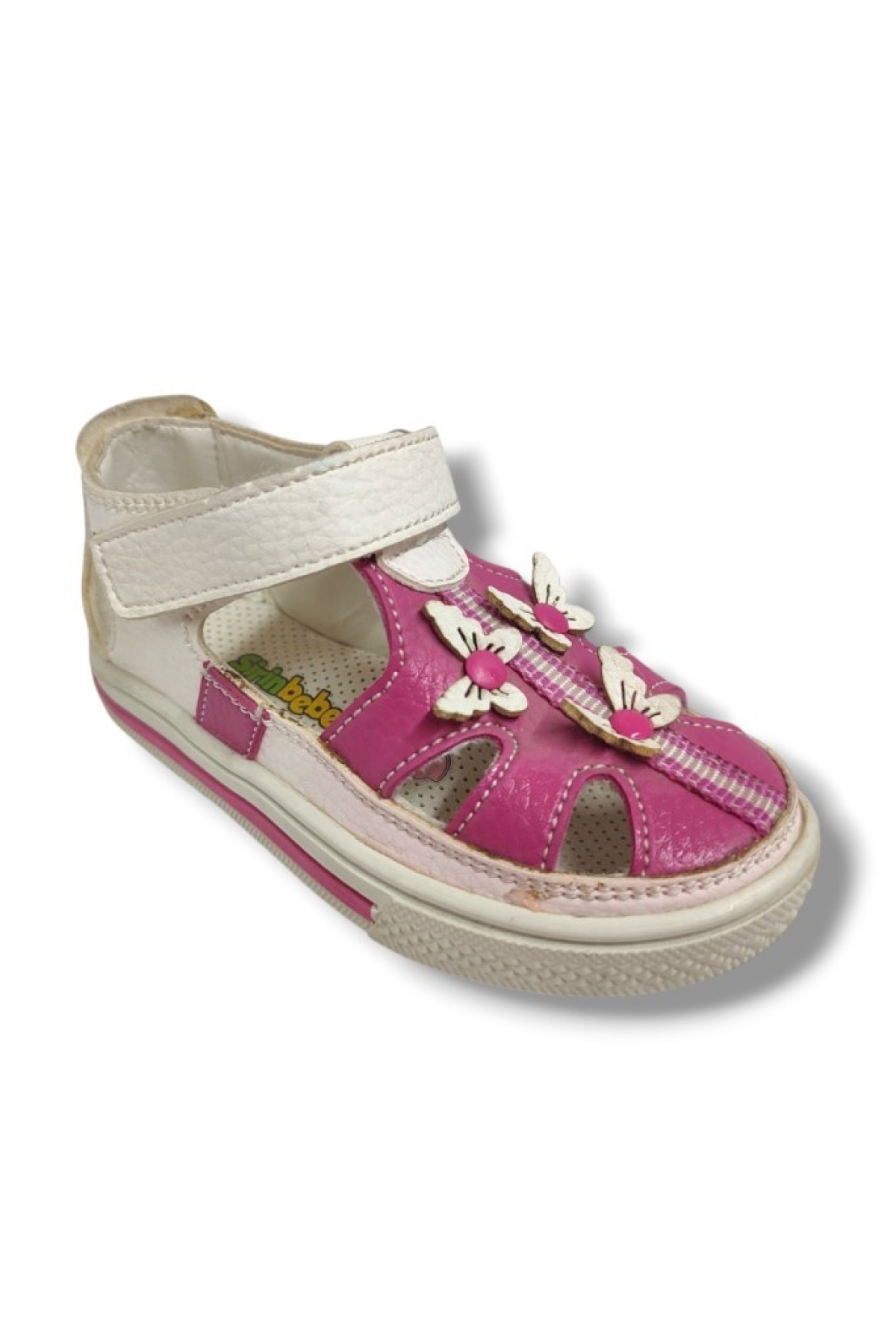 Şirinbebe 1674-20 Orta Şeritli 3 Kelebekli Kız Çocuk Sandalet Beyaz Pembe 21-25 - Görsel 2