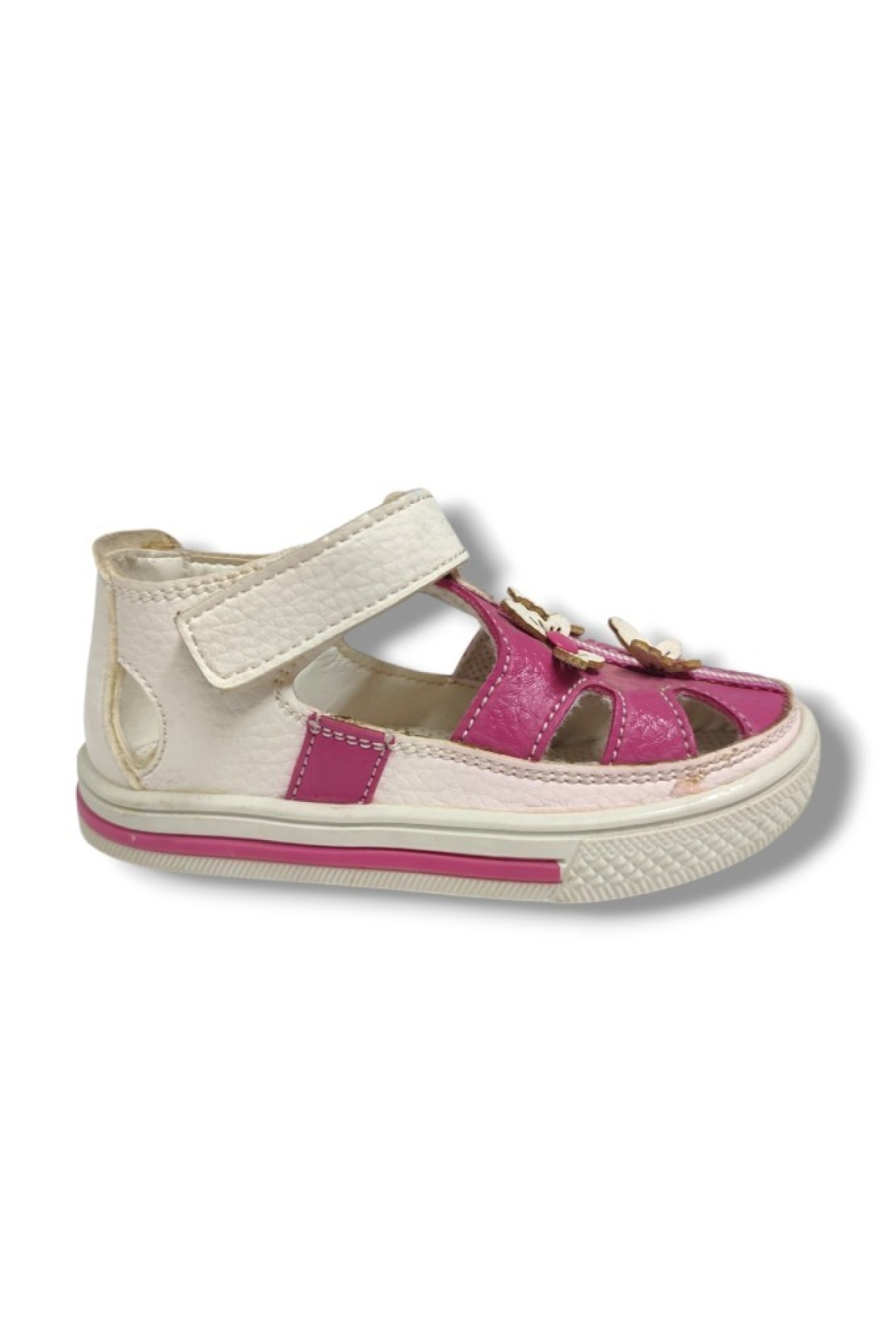 Şirinbebe 1674-20 Orta Şeritli 3 Kelebekli Kız Çocuk Sandalet Beyaz Pembe 21-25 - Görsel 3