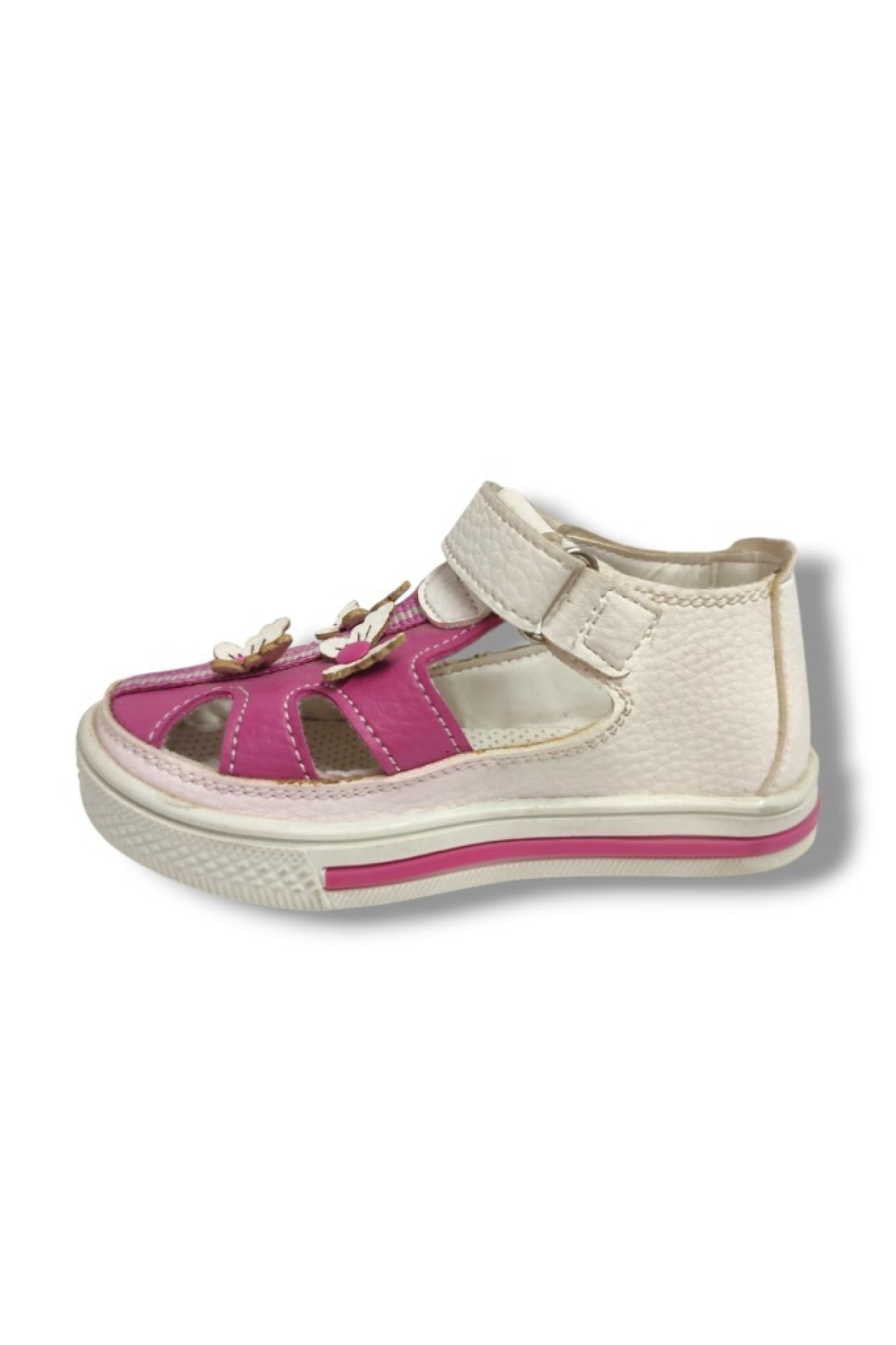 Şirinbebe 1674-20 Orta Şeritli 3 Kelebekli Kız Çocuk Sandalet Beyaz Pembe 21-25 - Görsel 4