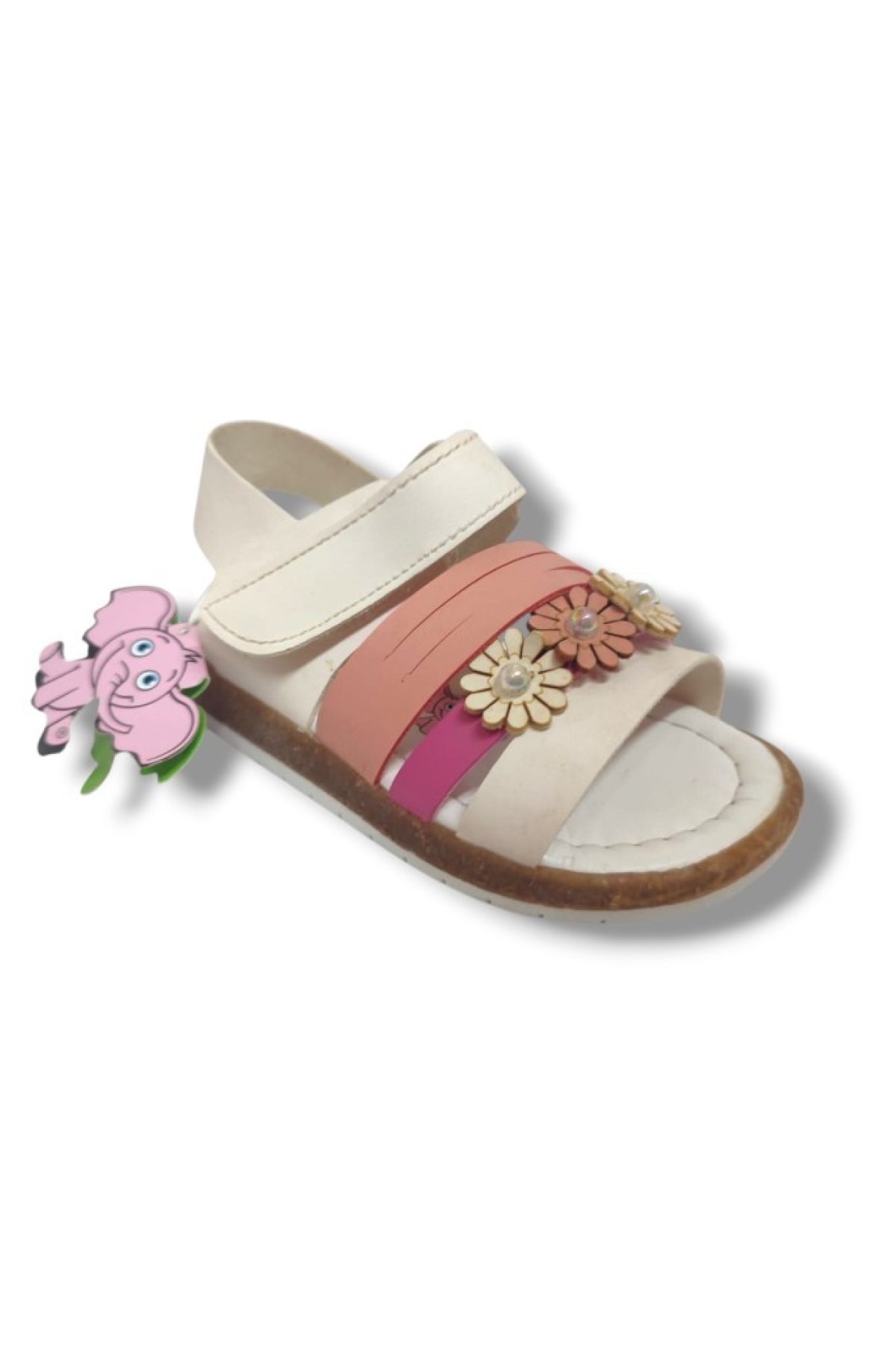 Şirinbebe 1648-20 Çift Bant Çiçekli Kız Çocuk Sandalet Beyaz Pembe 21-25 - Görsel 2