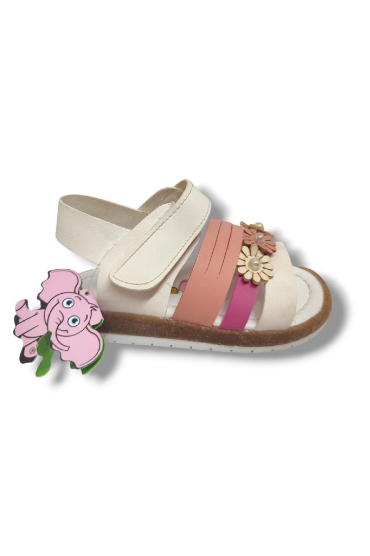 Şirinbebe 1648-20 Çift Bant Çiçekli Kız Çocuk Sandalet Beyaz Pembe 21-25 - Görsel 3