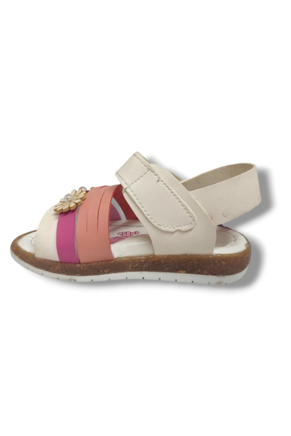 Şirinbebe 1648-20 Çift Bant Çiçekli Kız Çocuk Sandalet Beyaz Pembe 21-25 - Görsel 4