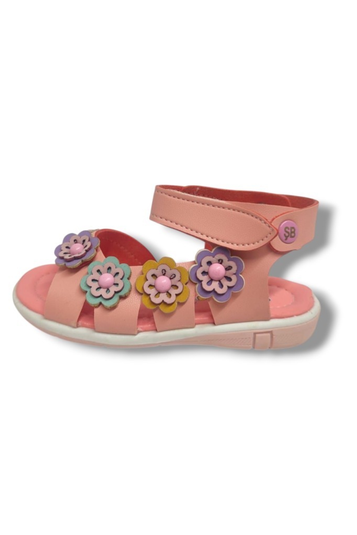 Şirinbebe 1649-20 Anatomik 4 Çiçekli Sim Baskı Kız Çocuk Sandalet Somon 21-25 - Görsel 3