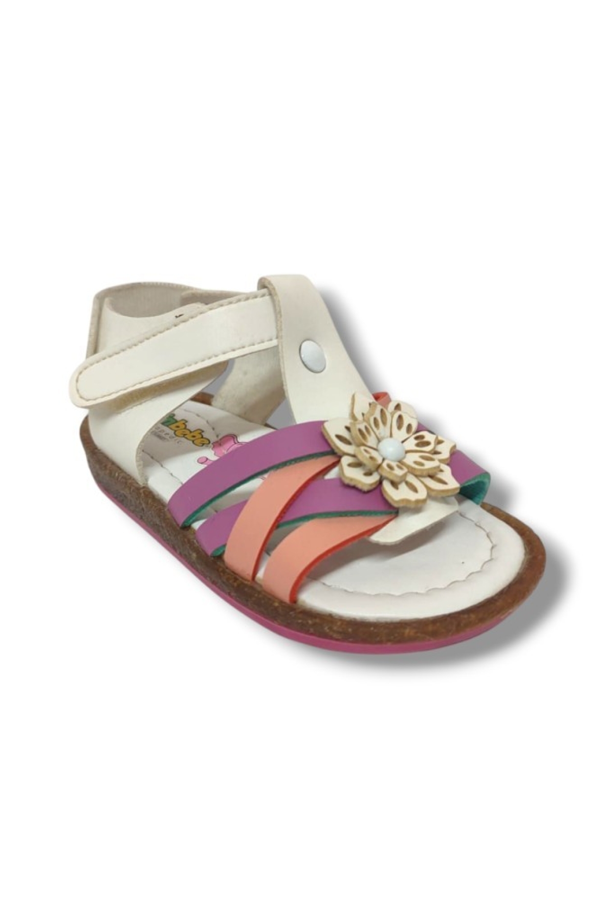 Şiringenç 1611-20 Çiçek Deseli Tek Cırt Kız Çocuk Sandalet Beyaz Pembe 21-25 - Görsel 2