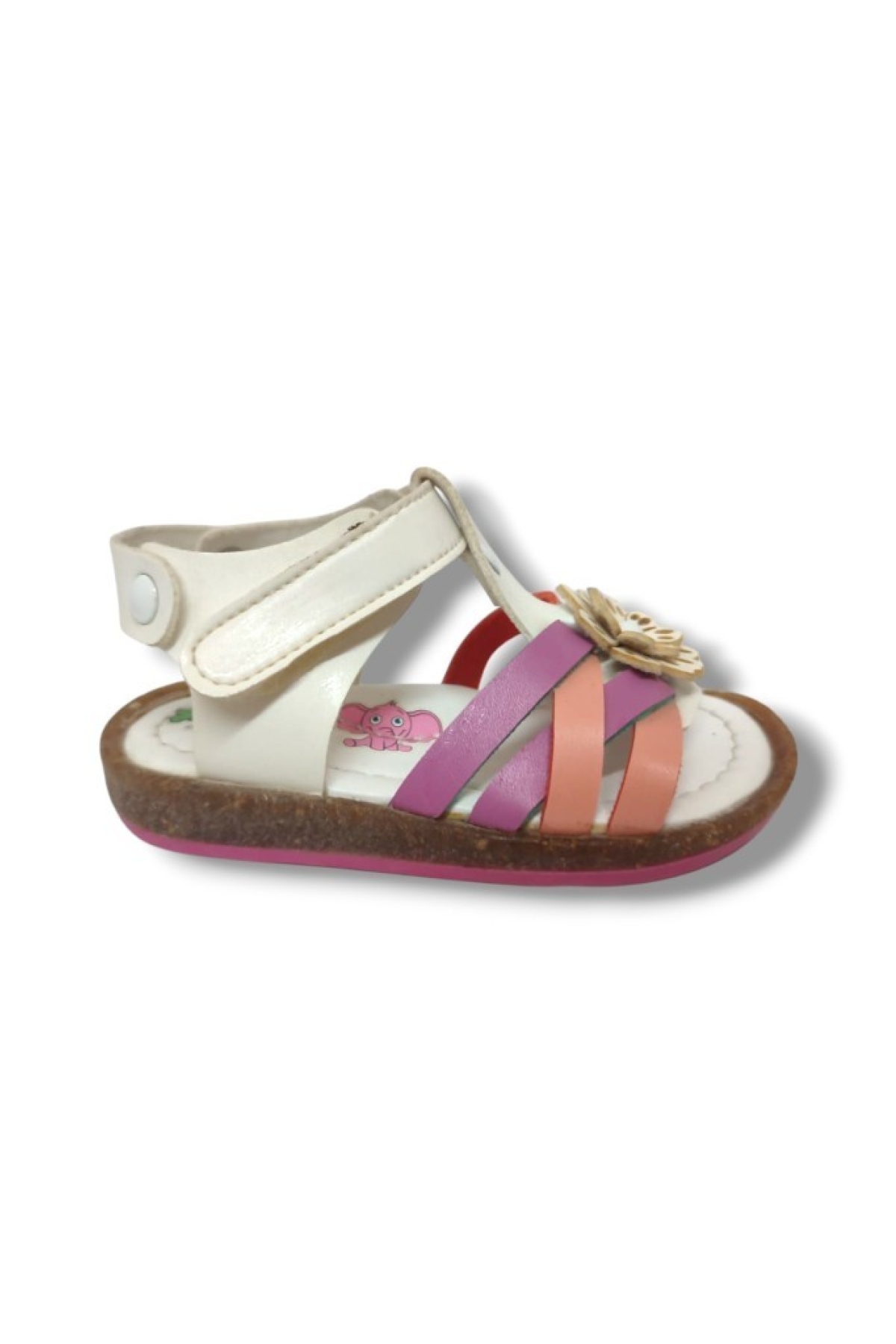 Şiringenç 1611-20 Çiçek Deseli Tek Cırt Kız Çocuk Sandalet Beyaz Pembe 21-25 - Görsel 3