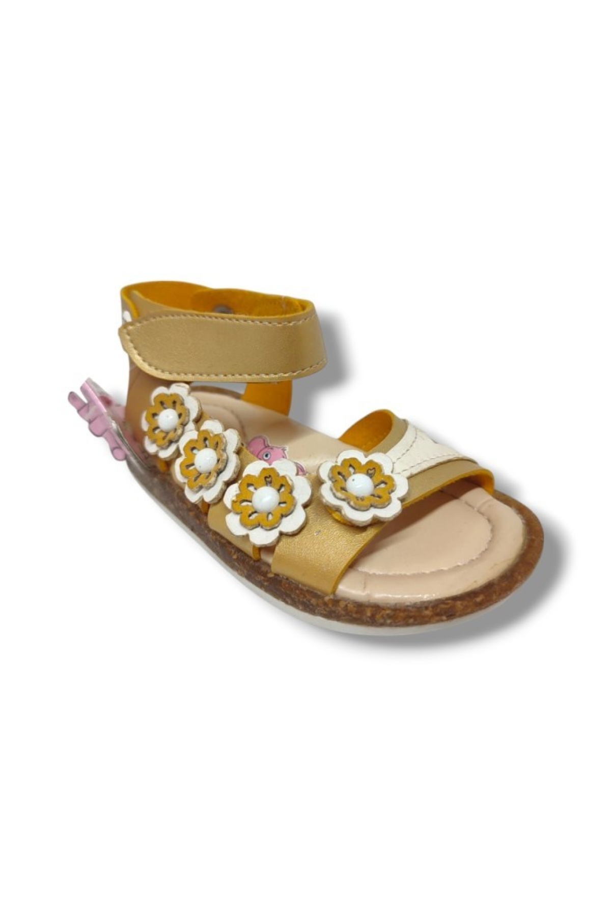 Şiringenç 1581-20 Anatomik 4 Çiçekli Tek Cırtlı Kız Çocuk Sandalet Altın 21-25 - Görsel 2