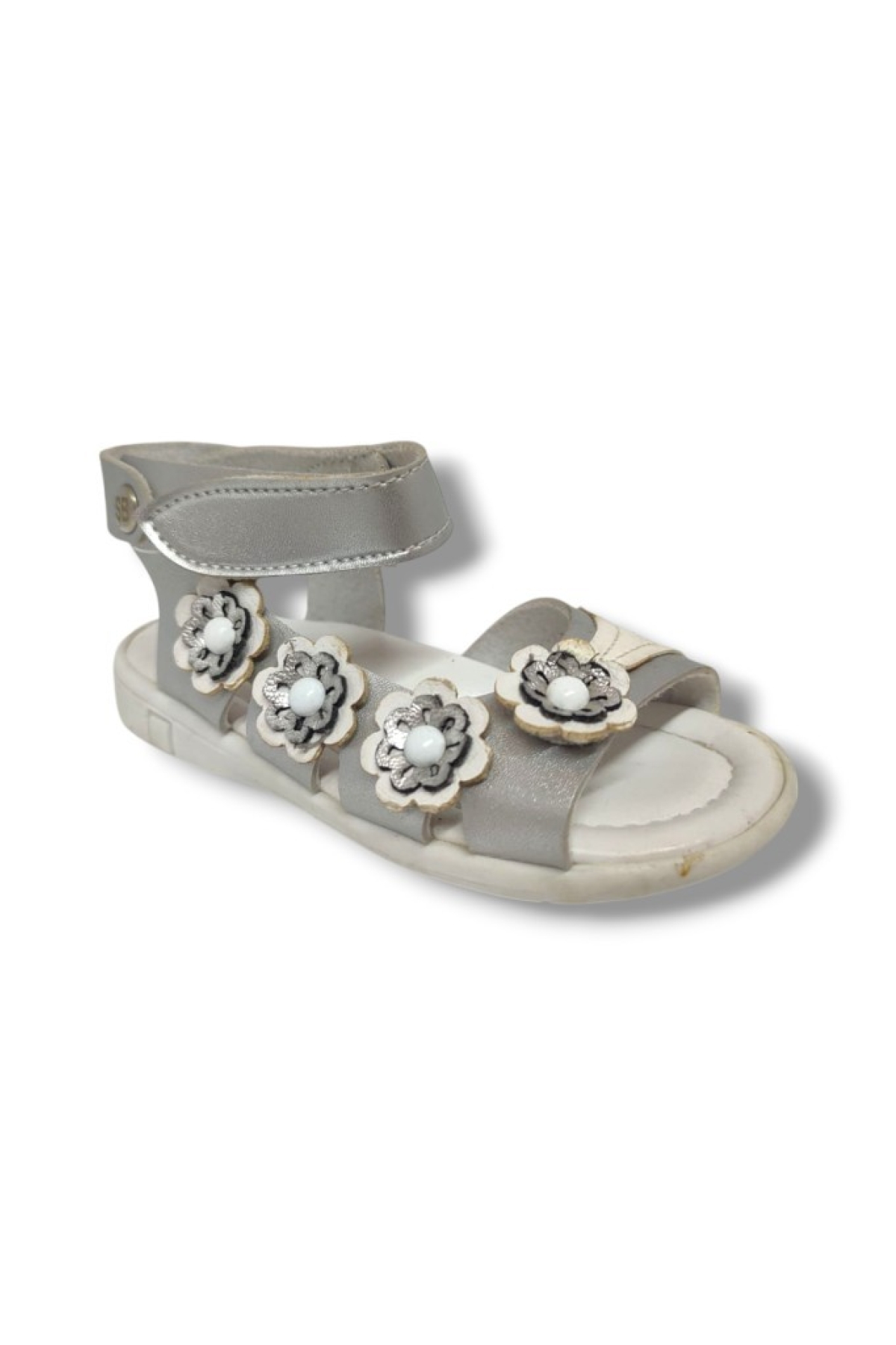 Şiringenç 1582-20 Anatomik 4 Çiçekli Tek Cırtlı Kız Çocuk Sandalet Gümüş 21-25 - Görsel 2