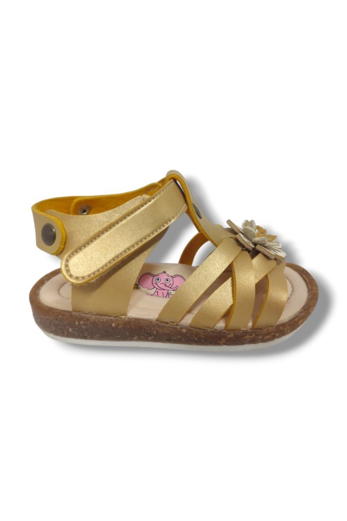 Şiringenç 1571-20 Çiçek Deseli Tek Çirtli Kız Çocuk Sandalet Altın 21-25 - Görsel 3