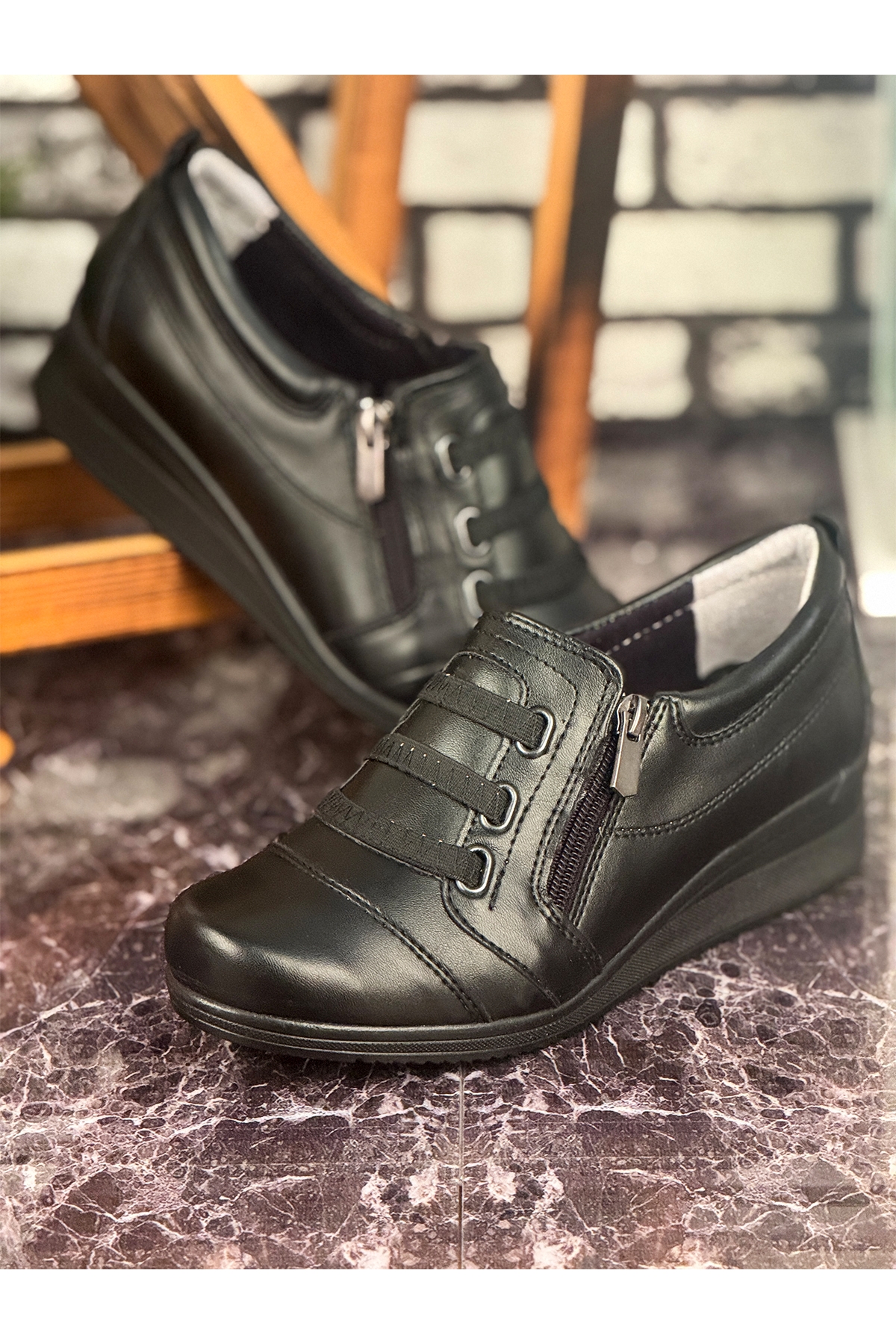 E17 Günlük Hafif Mevsimlik Rahat Kadın Anne Ayakkabı Siyah - Görsel 2