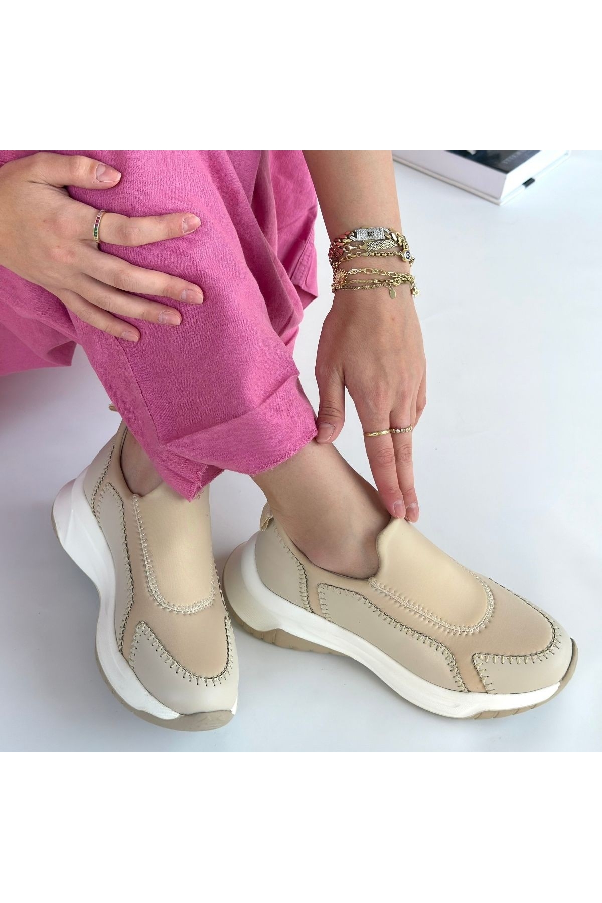 Bej Streçli Kadın Spor Ayakkabı - Görsel 5