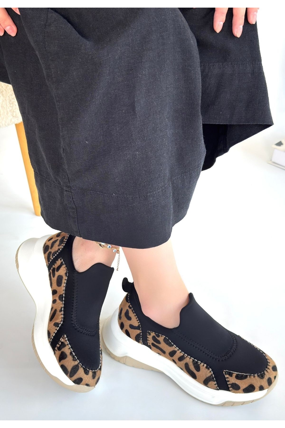 Leopar Süet Streçli Kadın Spor Ayakkabı - Görsel 4