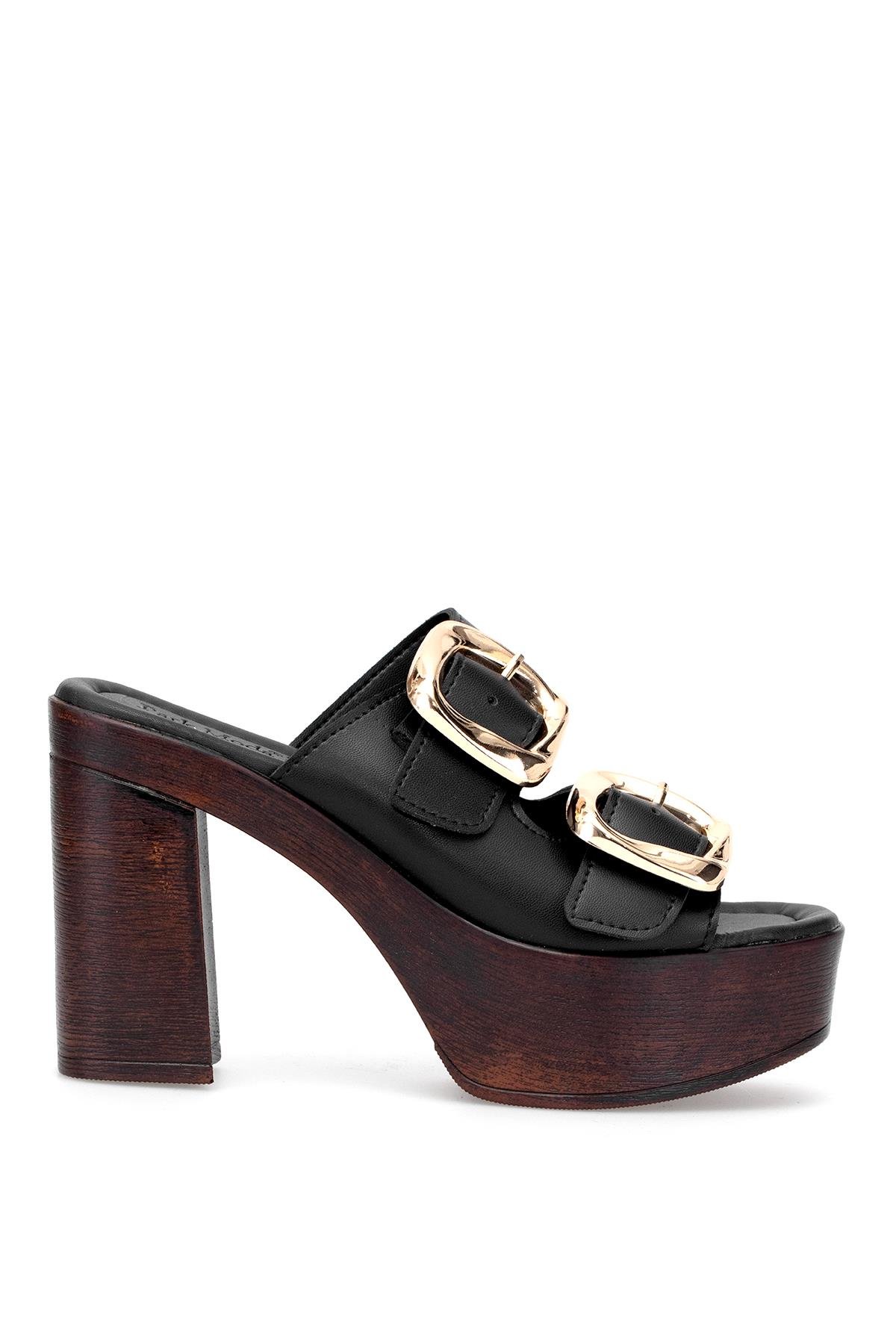 PM183 K766 Kadın Topuklu Terlik Siyah - Görsel 2