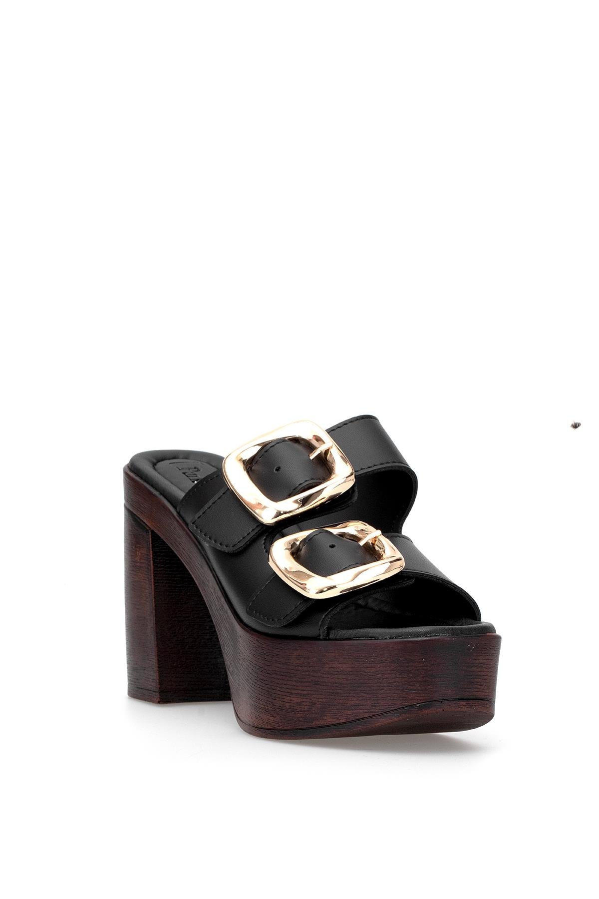 PM183 K766 Kadın Topuklu Terlik Siyah - Görsel 3