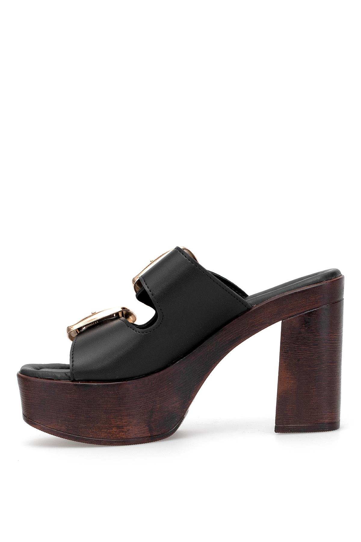 PM183 K766 Kadın Topuklu Terlik Siyah - Görsel 4
