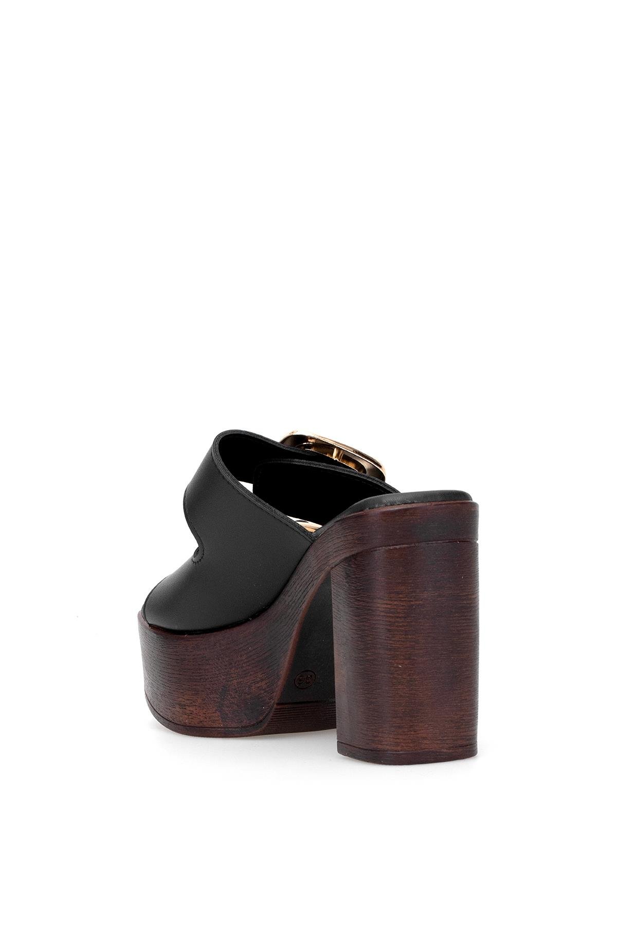 PM183 K766 Kadın Topuklu Terlik Siyah - Görsel 5