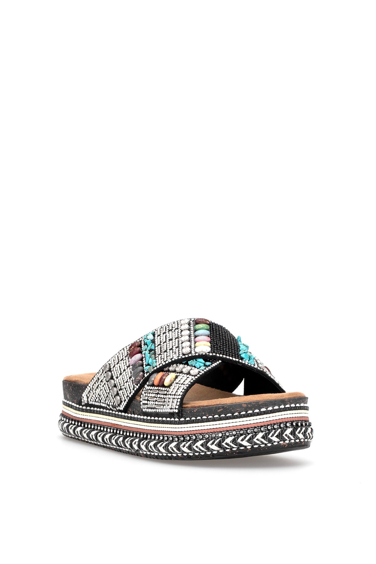 Elit BTBSJ03 Kadın Taşlı Düz Terlik Siyah - Görsel 3