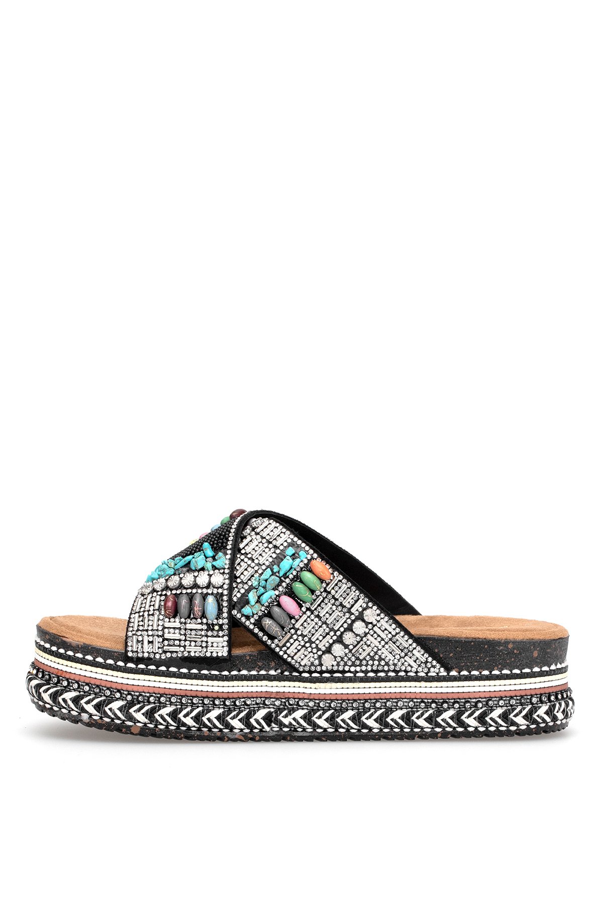 Elit BTBSJ03 Kadın Taşlı Düz Terlik Siyah - Görsel 4