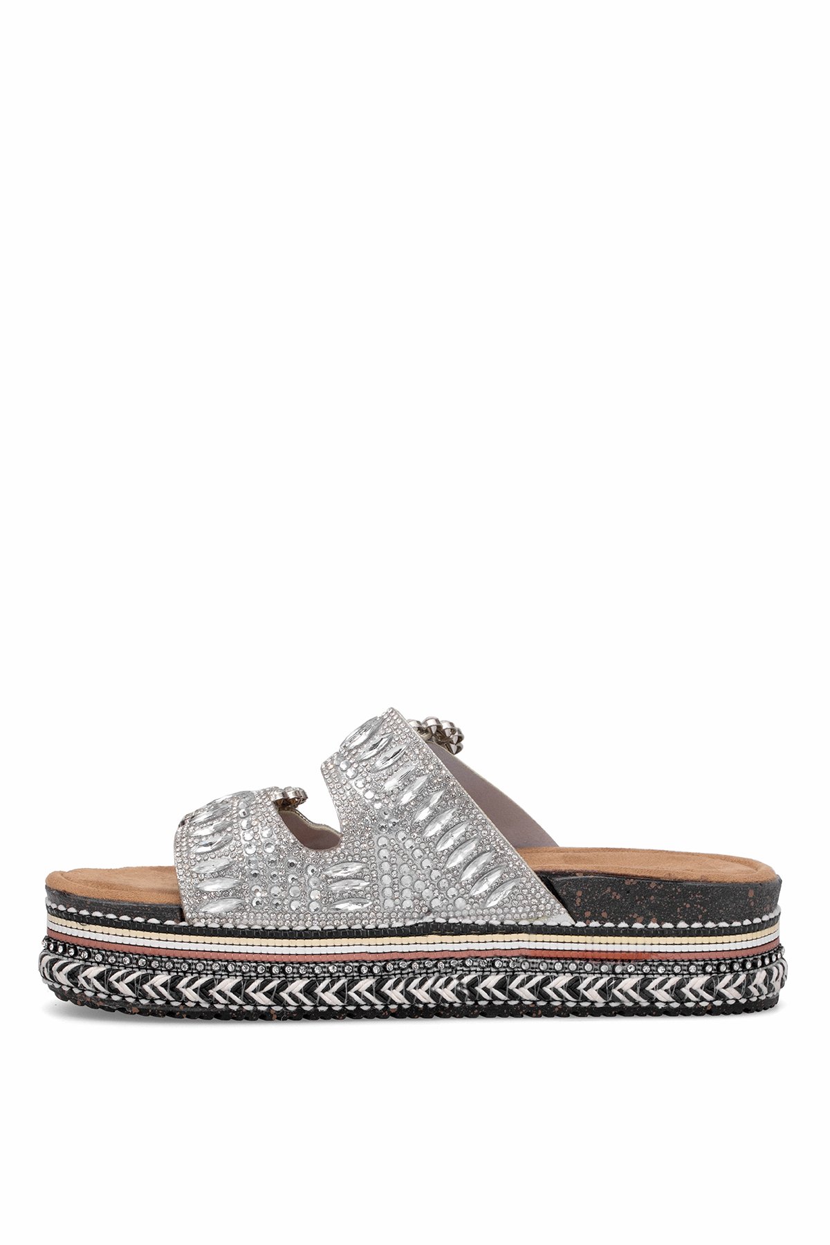Elit BTBSJ02 Kadın Taşlı Düz Terlik Gümüş - Görsel 6