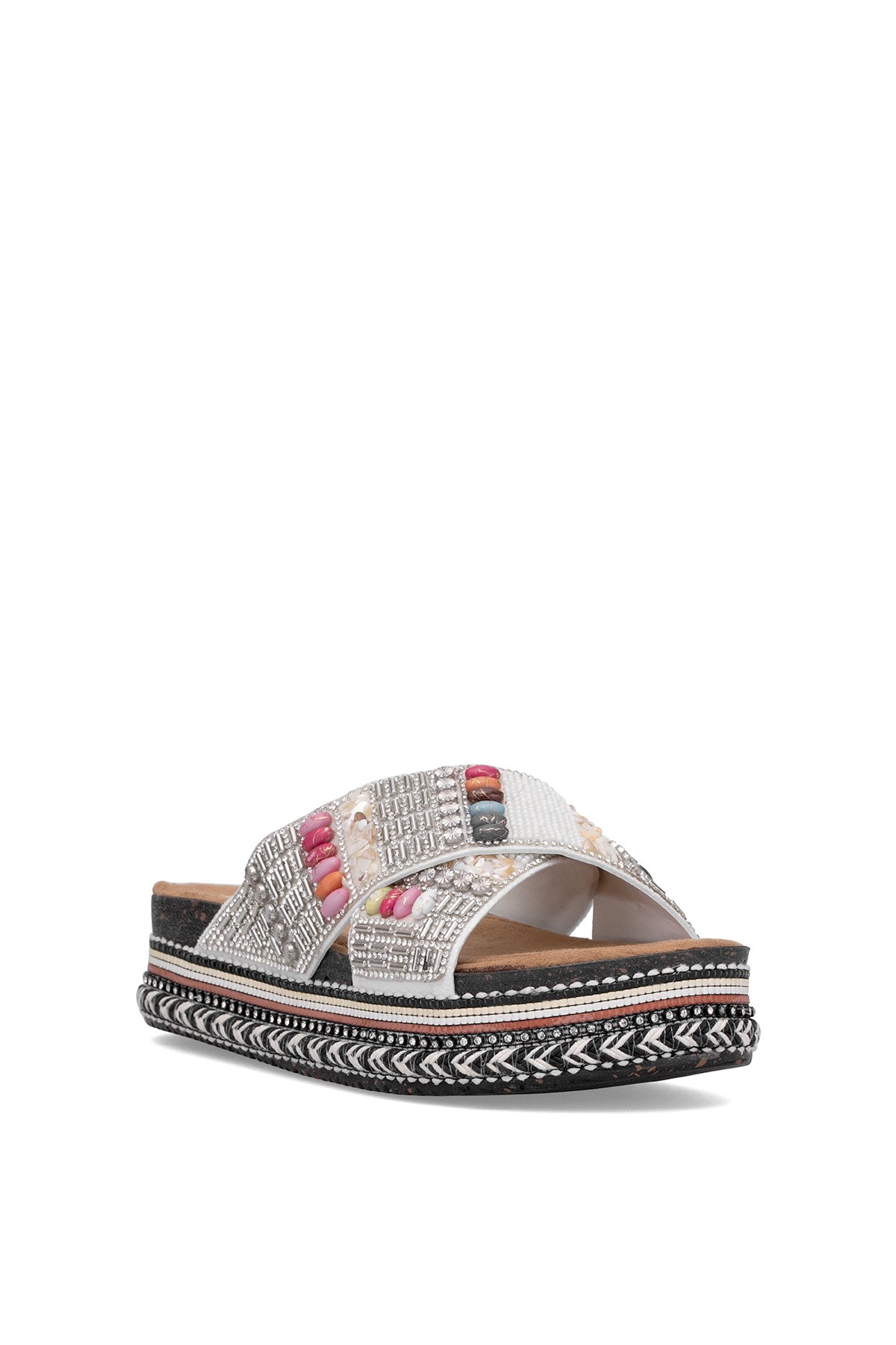 Elit BTBSJ03 Kadın Taşlı Düz Terlik Beyaz - Görsel 3