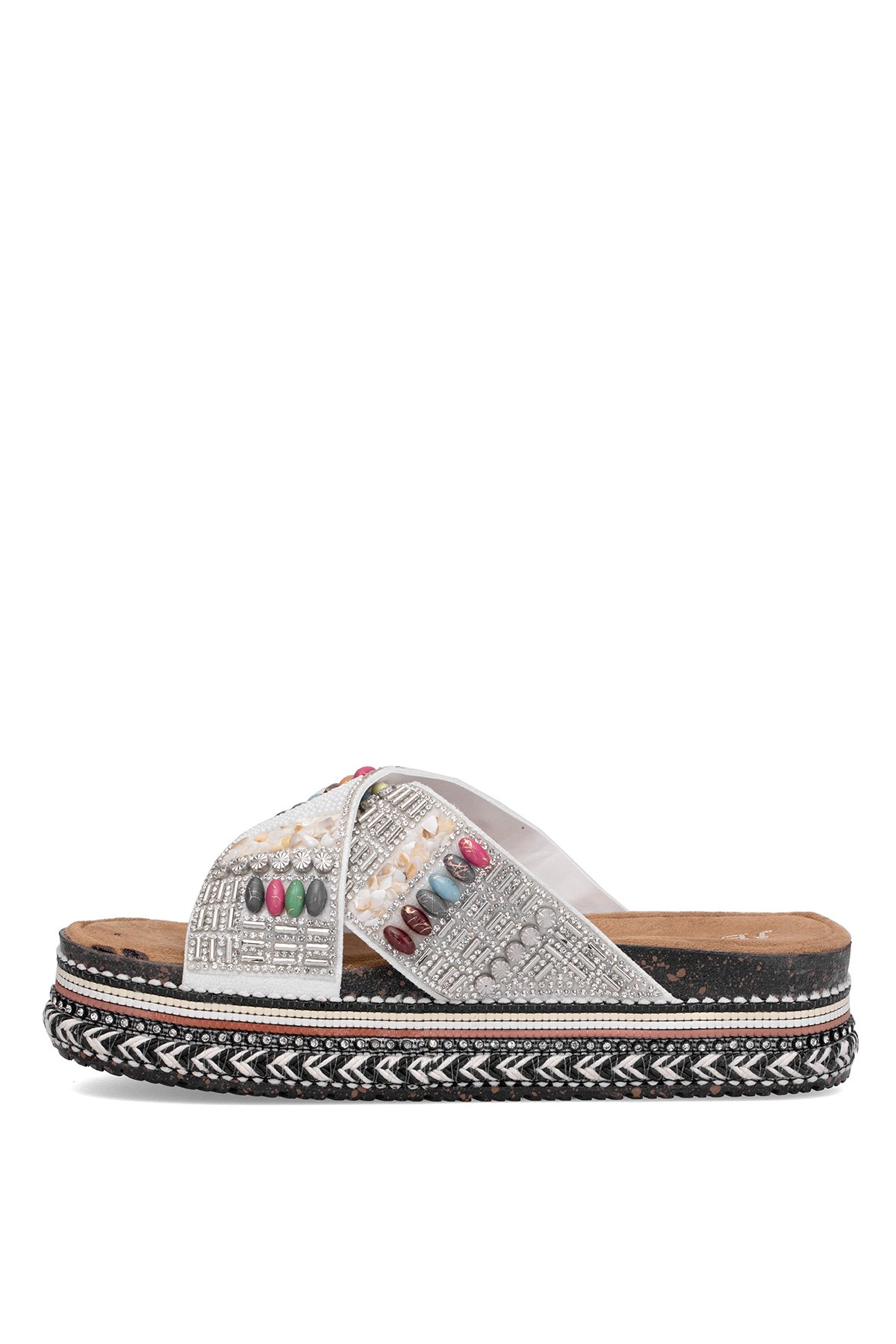 Elit BTBSJ03 Kadın Taşlı Düz Terlik Beyaz - Görsel 4