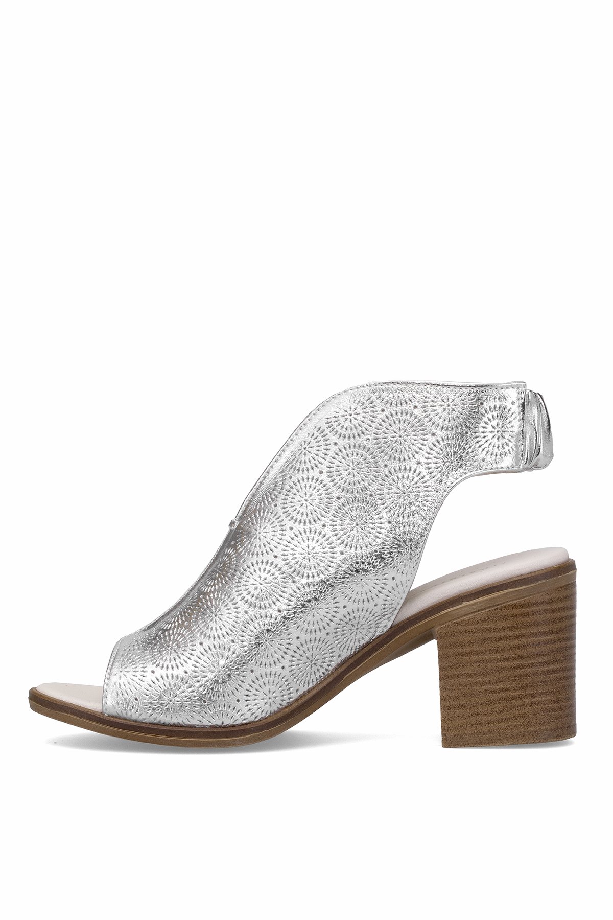 D25YS-2915 Kadın Hakiki Deri Topuklu Sandalet Gümüş - Görsel 4