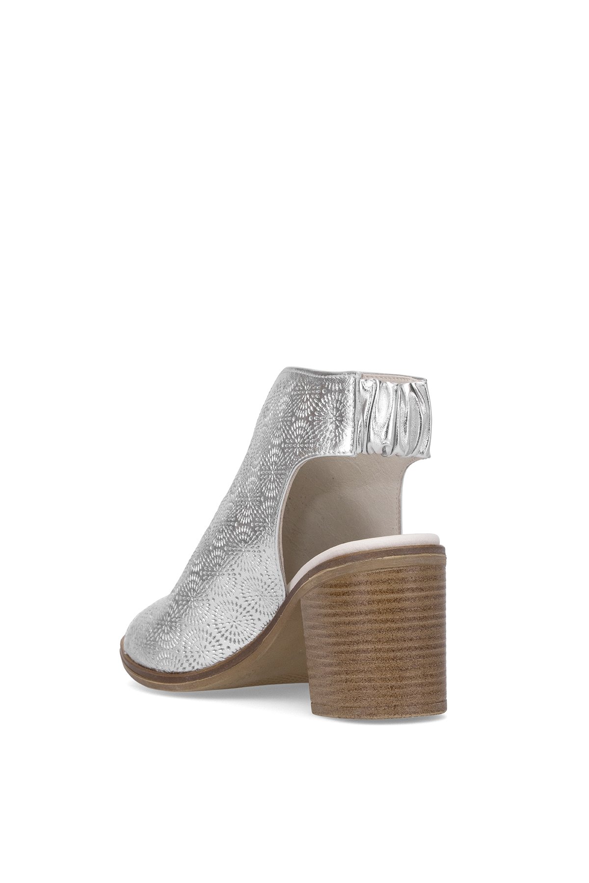 D25YS-2915 Kadın Hakiki Deri Topuklu Sandalet Gümüş - Görsel 5