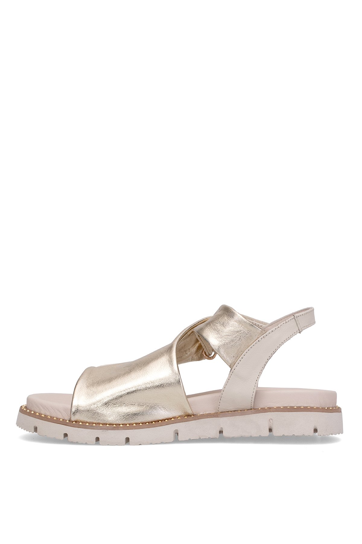 25440022Y Kadın Hakiki Deri Düz Sandalet Altın - Görsel 4