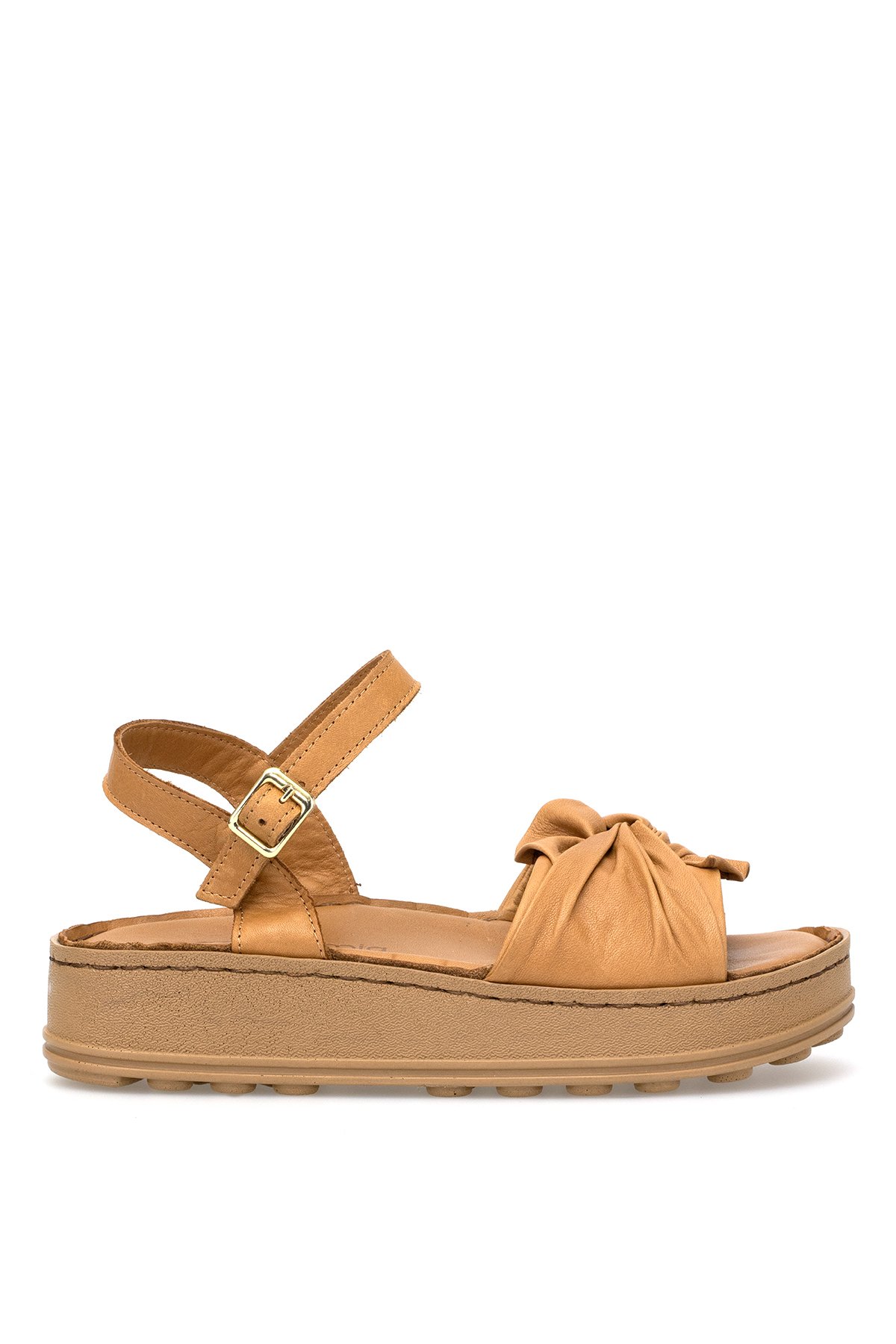 D25YS-2595 Kadın Hakiki Deri Düz Sandalet Taba - Görsel 2