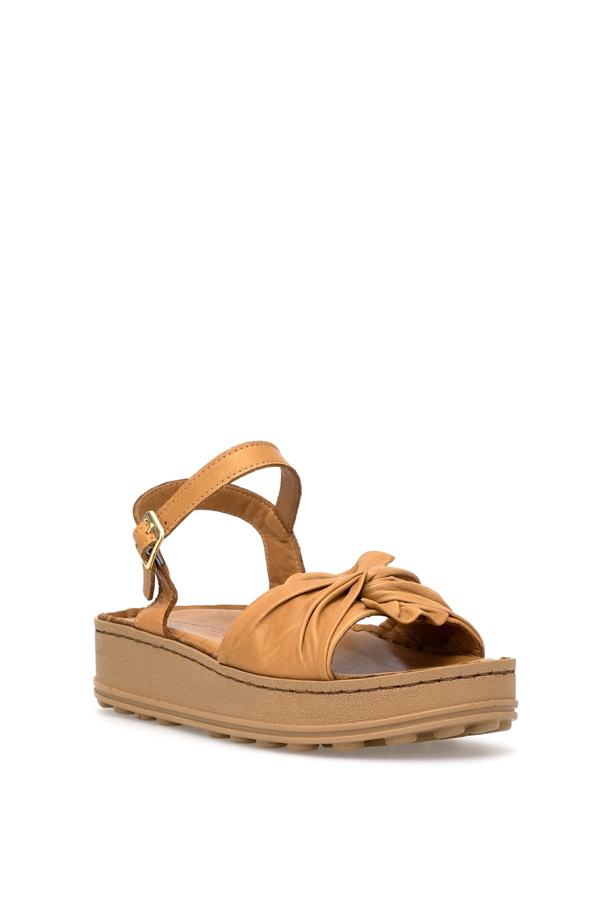 D25YS-2595 Kadın Hakiki Deri Düz Sandalet Taba - Görsel 3