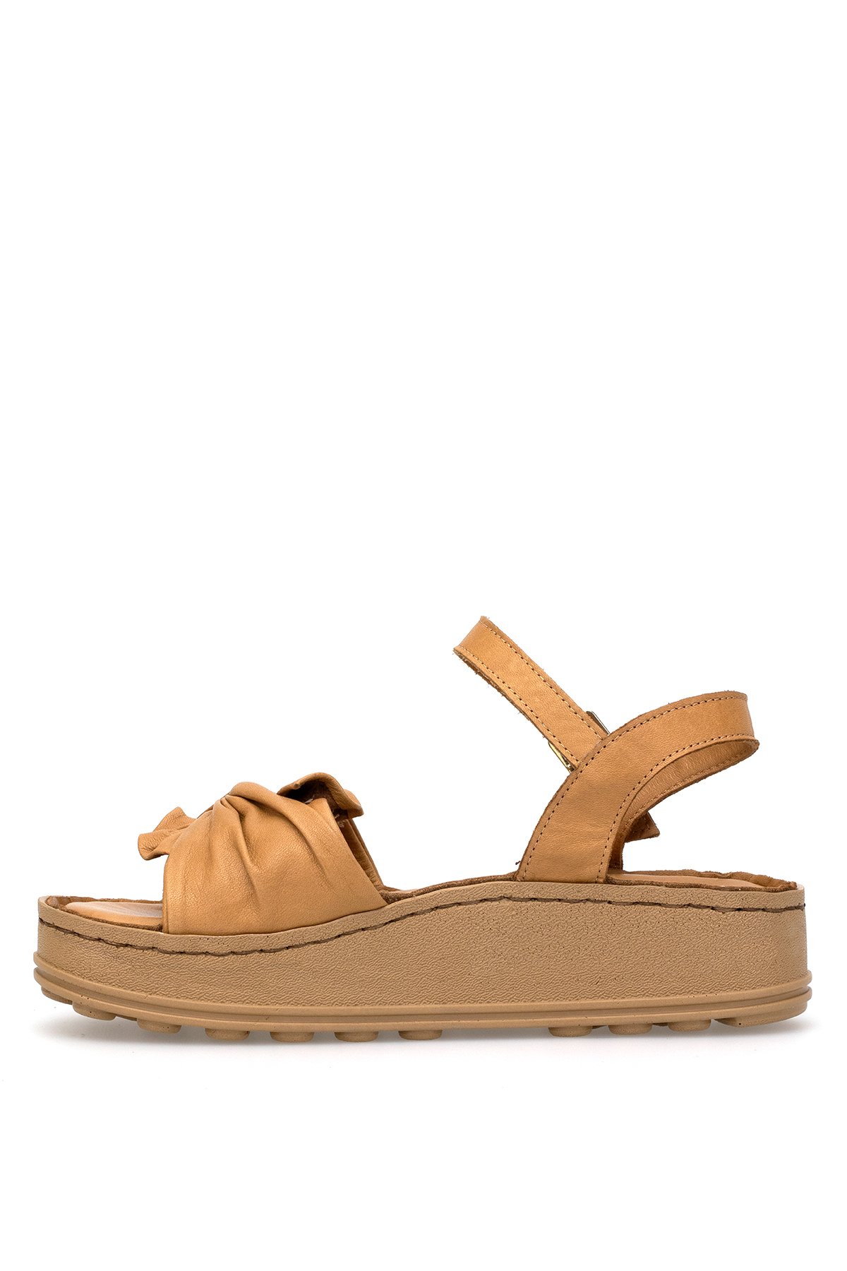 D25YS-2595 Kadın Hakiki Deri Düz Sandalet Taba - Görsel 4