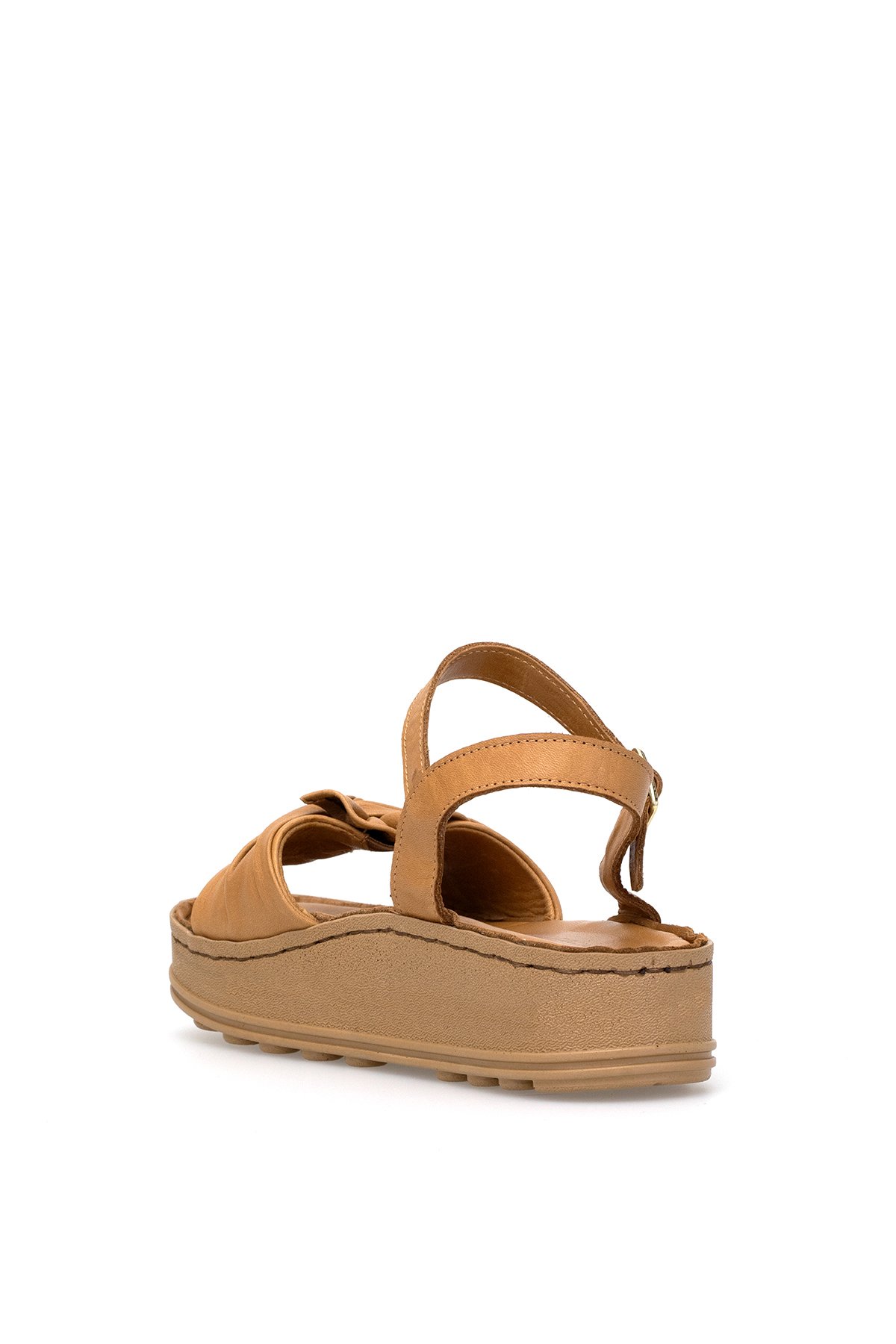 D25YS-2595 Kadın Hakiki Deri Düz Sandalet Taba - Görsel 5