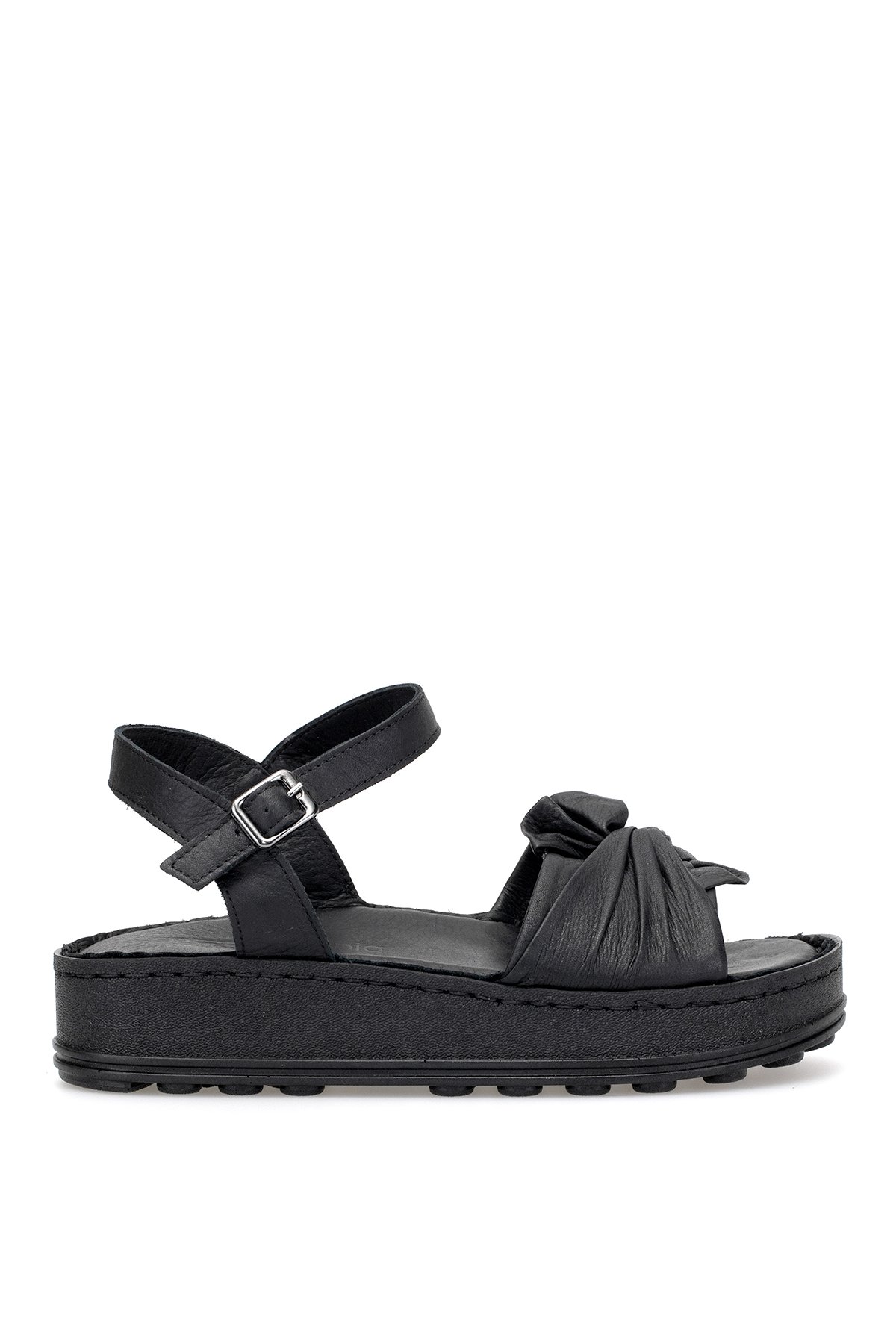 D25YS-2595 Kadın Hakiki Deri Düz Sandalet Siyah - Görsel 2