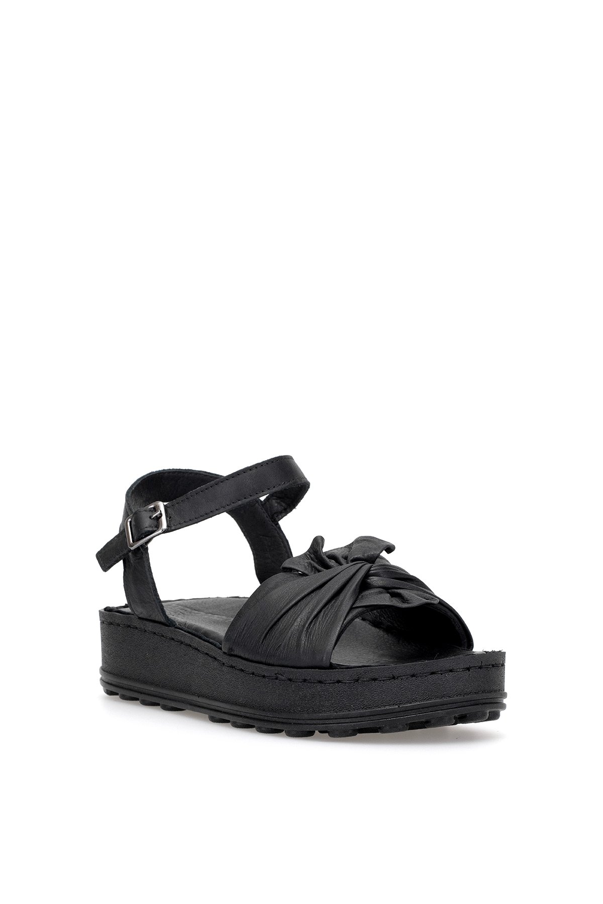 D25YS-2595 Kadın Hakiki Deri Düz Sandalet Siyah - Görsel 3