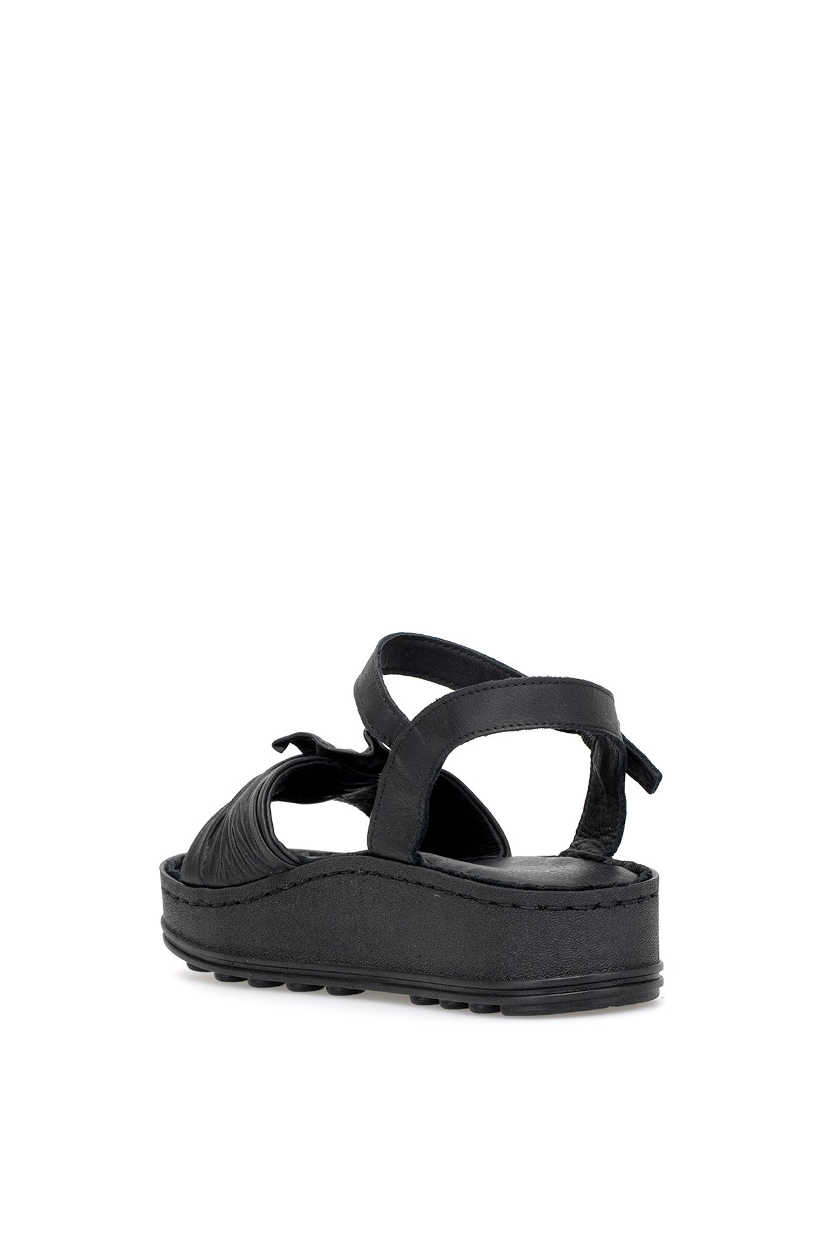 D25YS-2595 Kadın Hakiki Deri Düz Sandalet Siyah - Görsel 5