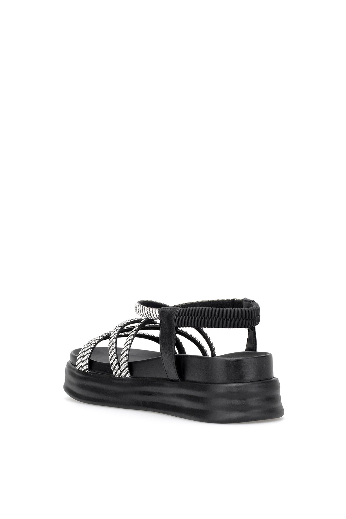 B144 Kadın Hakiki Deri Dolgu Topuk Sandalet Siyah - Görsel 5