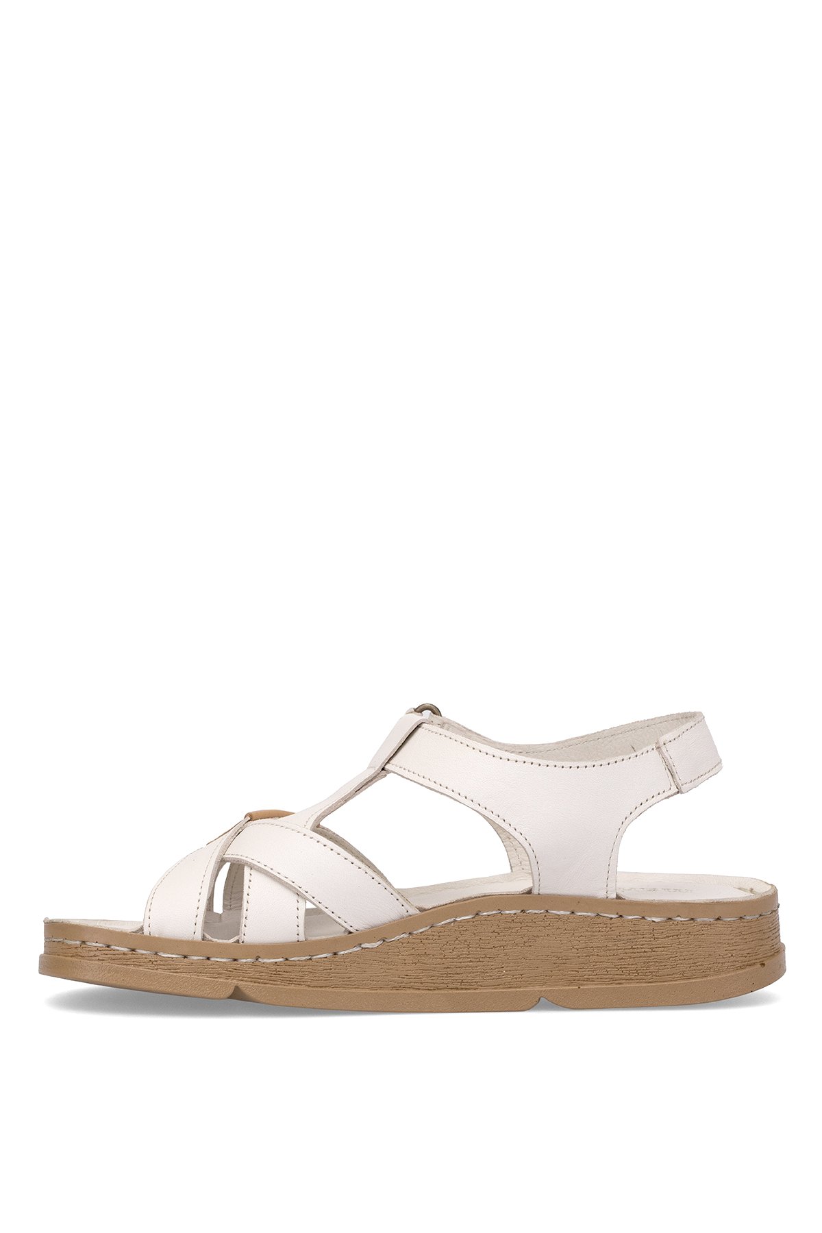 D25YS-2440 Kadın Hakiki Deri Düz Sandalet Kemik - Görsel 4