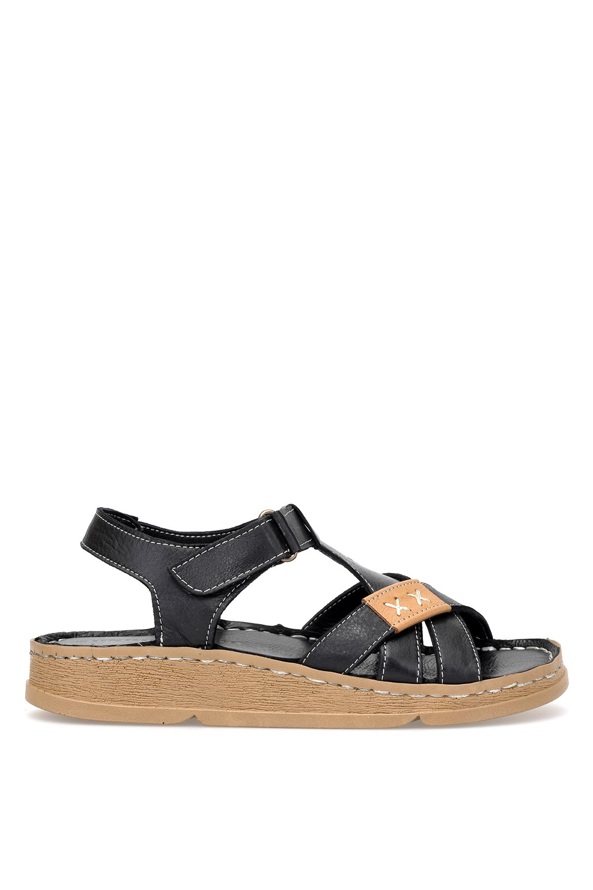 D25YS-2440 Kadın Hakiki Deri Düz Sandalet Siyah - Görsel 2