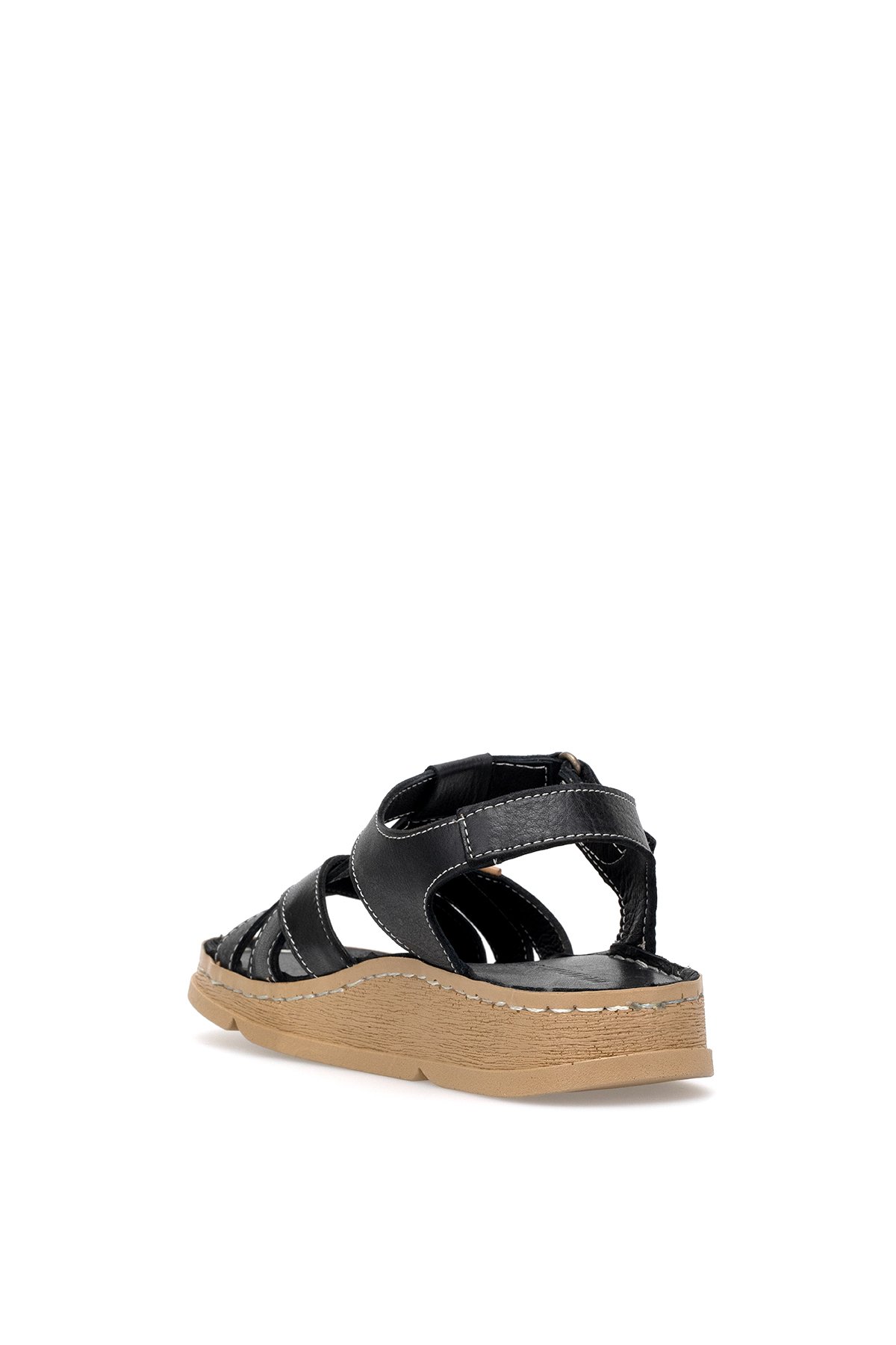 D25YS-2440 Kadın Hakiki Deri Düz Sandalet Siyah - Görsel 5